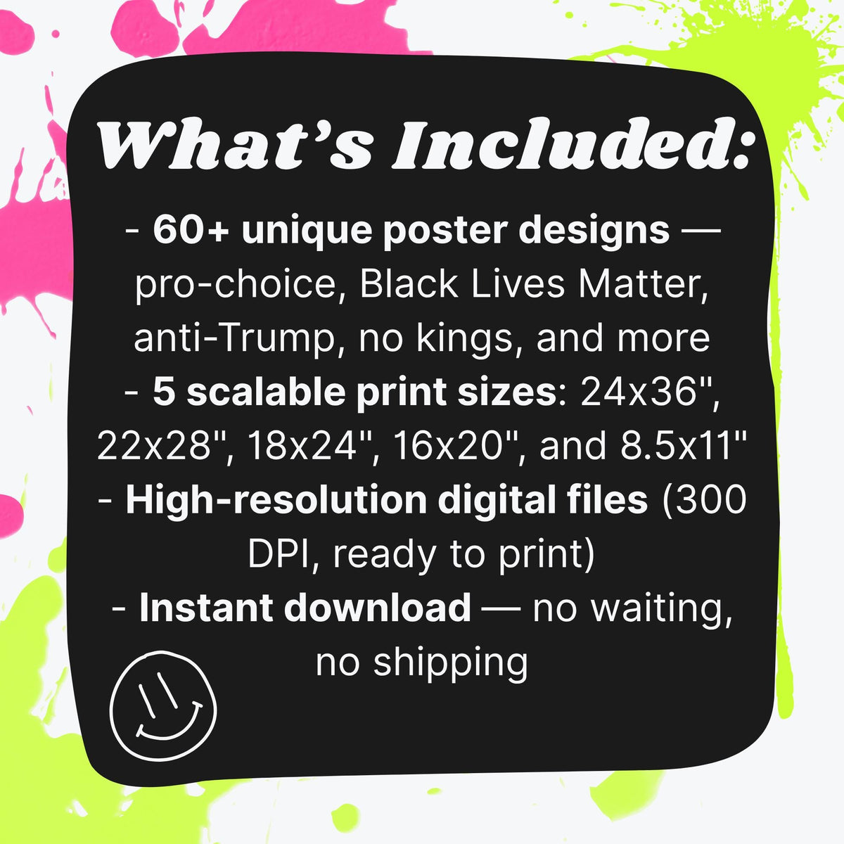 Printable Protest Posters Bundle (60+) | Activist Wall Art | Pro-Choice, Anti-Trump, BLM, No Kings Signs | Instant Download Prints 5 Sizes