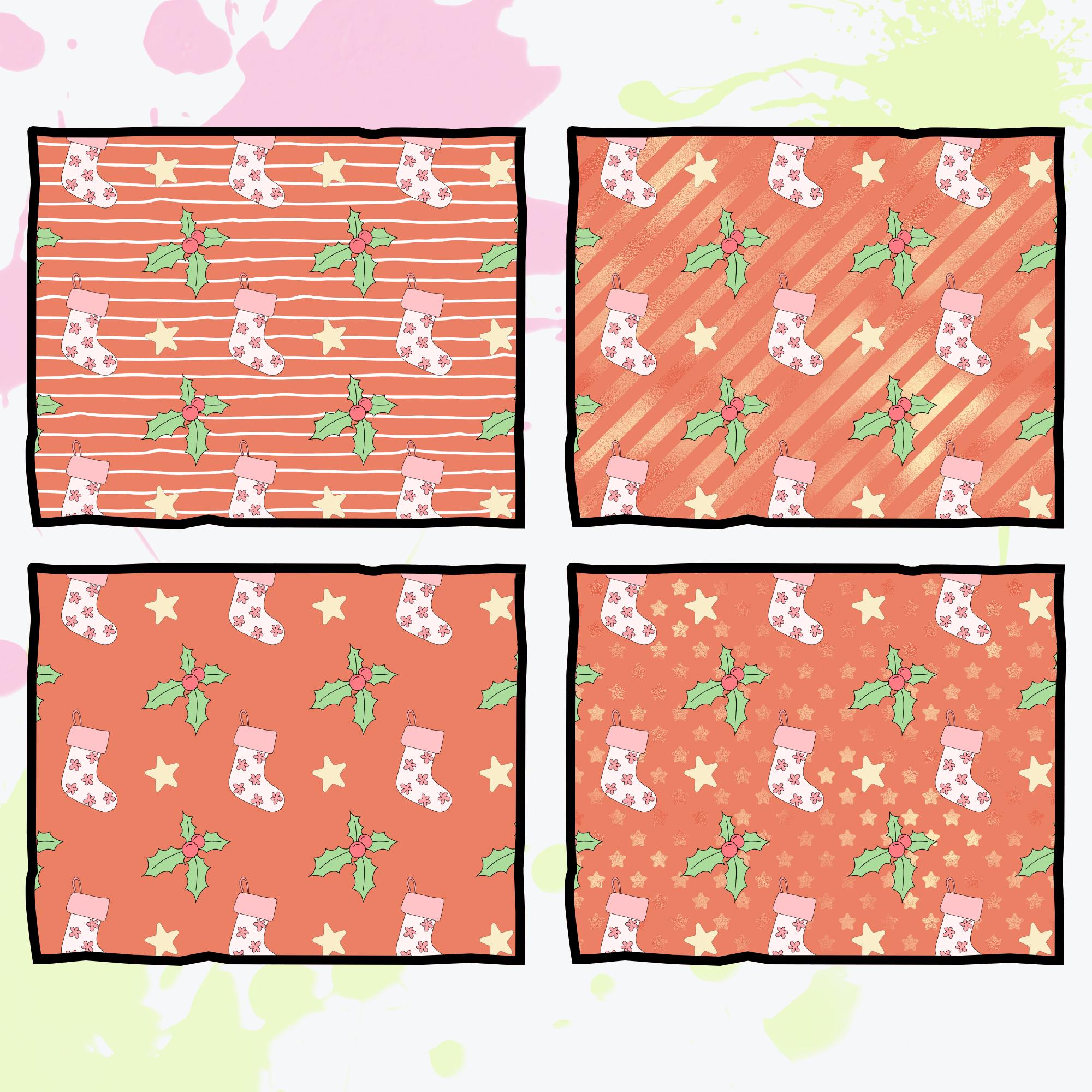 Coquette Christmas Seamless Patterns | 12 Unique Digital Papers | Transparent + Color Backgrounds | Pink Holiday Scrapbook PNG 300 DPI