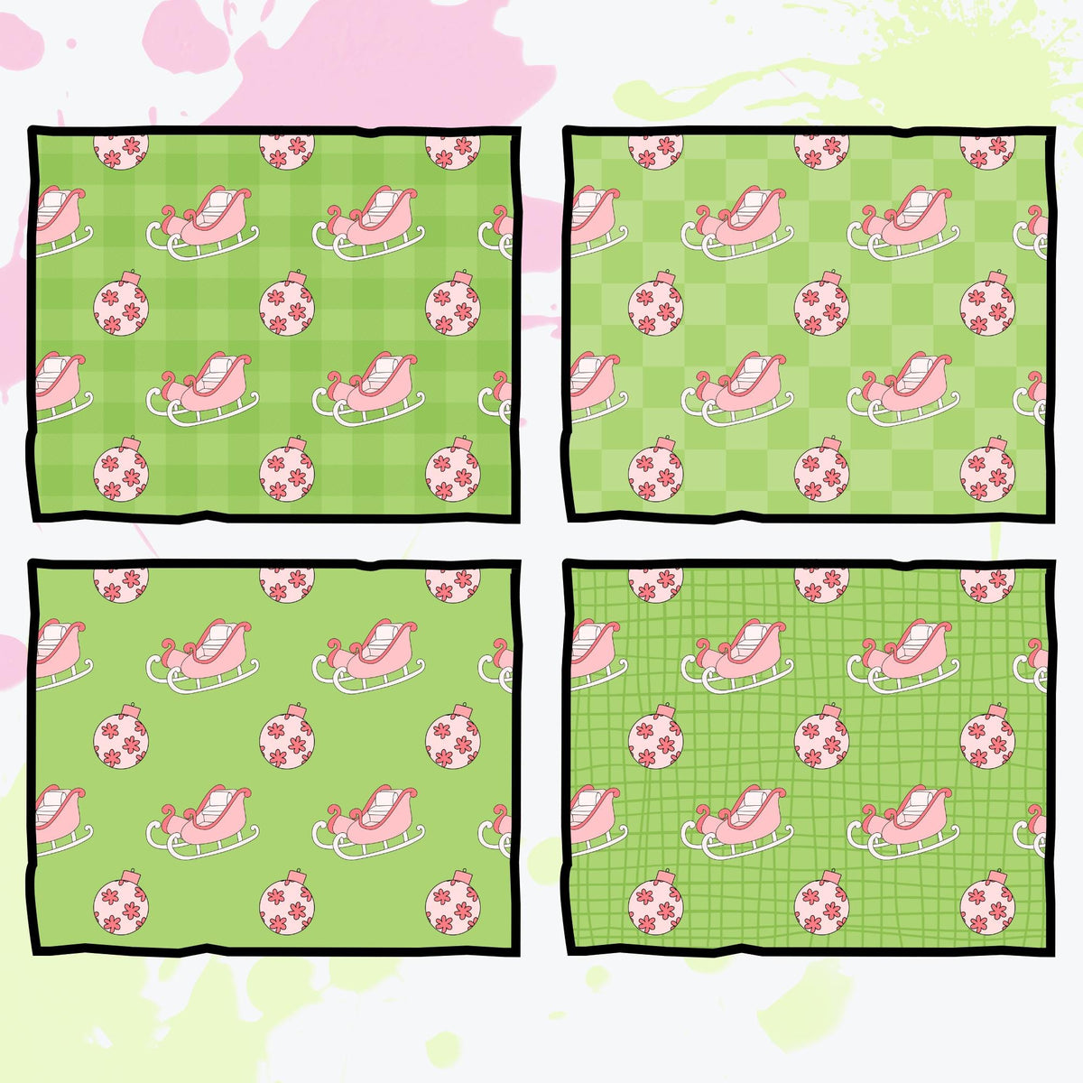 Coquette Christmas Seamless Patterns | 12 Unique Digital Papers | Transparent + Color Backgrounds | Pink Holiday Scrapbook PNG 300 DPI