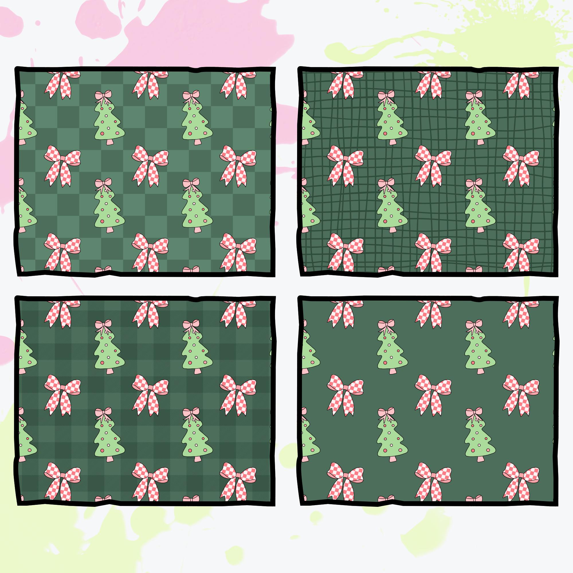 Coquette Christmas Seamless Patterns | 12 Unique Digital Papers | Transparent + Color Backgrounds | Pink Holiday Scrapbook PNG 300 DPI