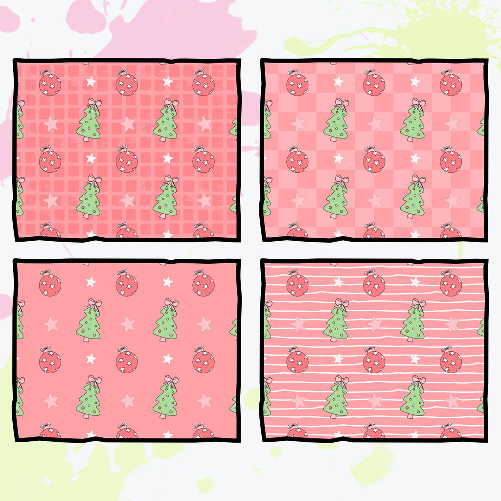 Coquette Christmas Seamless Patterns | 12 Unique Digital Papers | Transparent + Color Backgrounds | Pink Holiday Scrapbook PNG 300 DPI
