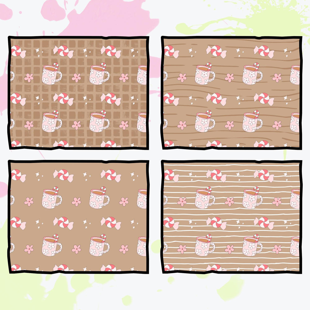 Coquette Christmas Seamless Patterns | 12 Unique Digital Papers | Transparent + Color Backgrounds | Pink Holiday Scrapbook PNG 300 DPI