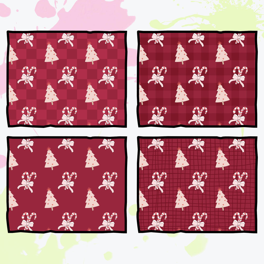 Coquette Christmas Seamless Patterns | 12 Unique Digital Papers | Transparent + Color Backgrounds | Pink Holiday Scrapbook PNG 300 DPI
