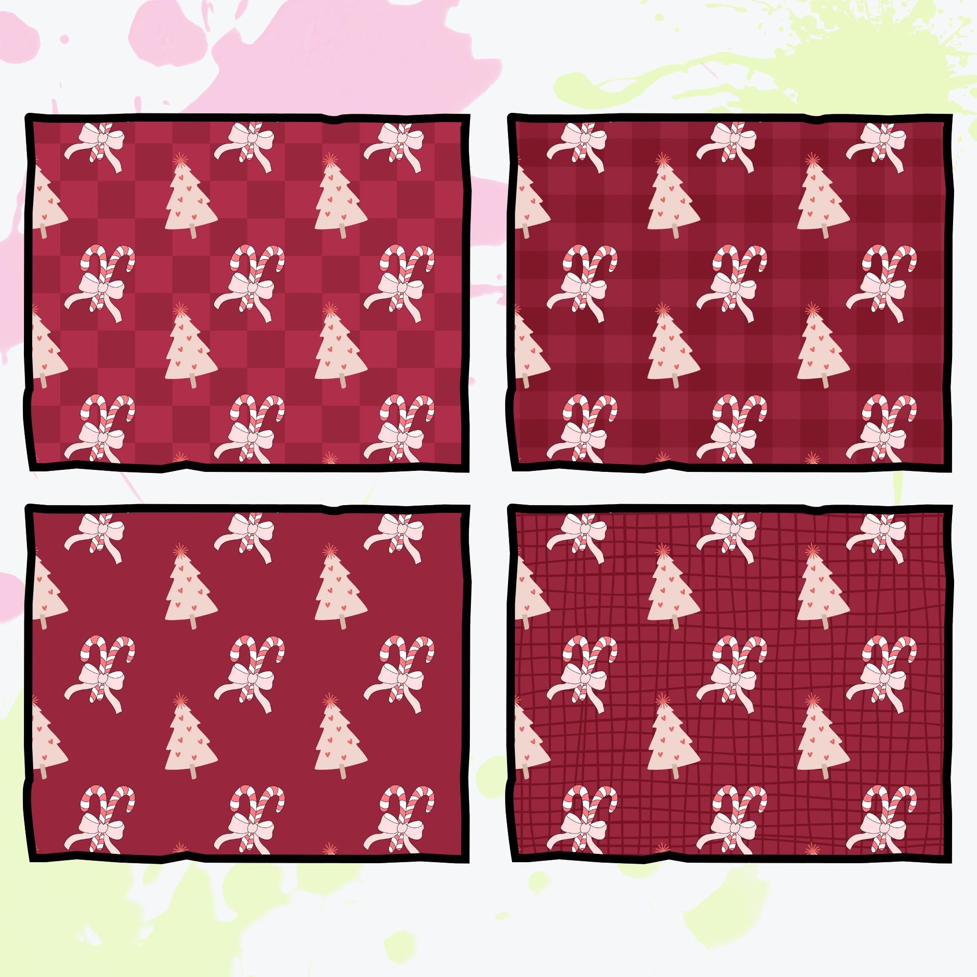 Coquette Christmas Seamless Patterns | 12 Unique Digital Papers | Transparent + Color Backgrounds | Pink Holiday Scrapbook PNG 300 DPI