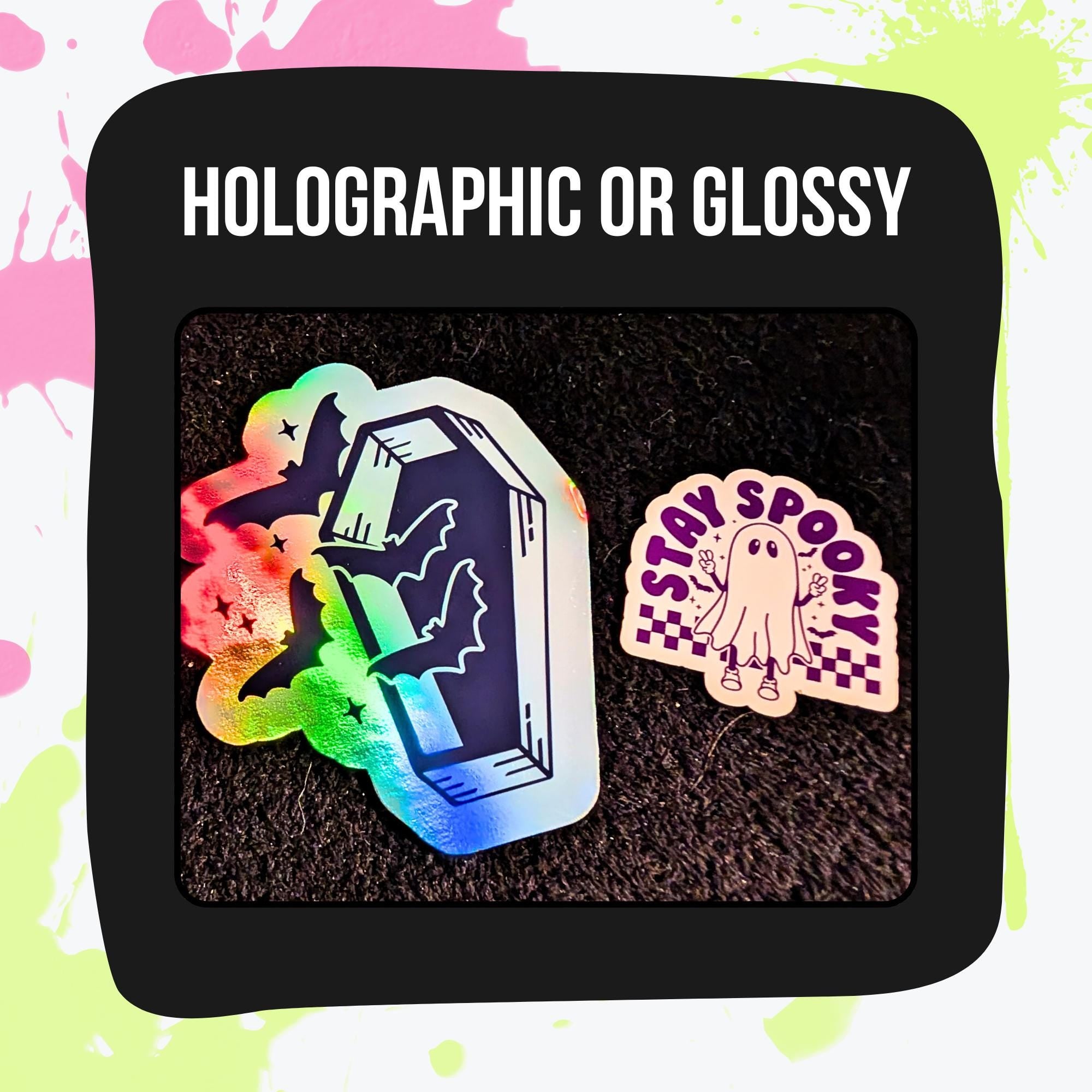 Halloween Mystery Sticker Pack | Spooky Stickers | Glossy or Holographic | Ghosts, Pumpkins, Bats, Witchy, Creepy Cute | Water Resistant