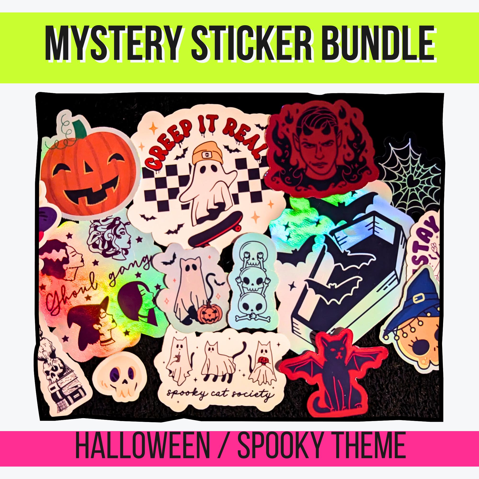 Halloween Mystery Sticker Pack | Spooky Stickers | Glossy or Holographic | Ghosts, Pumpkins, Bats, Witchy, Creepy Cute | Water Resistant