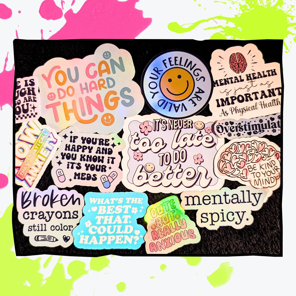 Mental Health Mystery Sticker Pack | Positive Affirmations, Self Care, Anxiety Support, Gentle Reminders | Glossy or Holo | Water Resistant