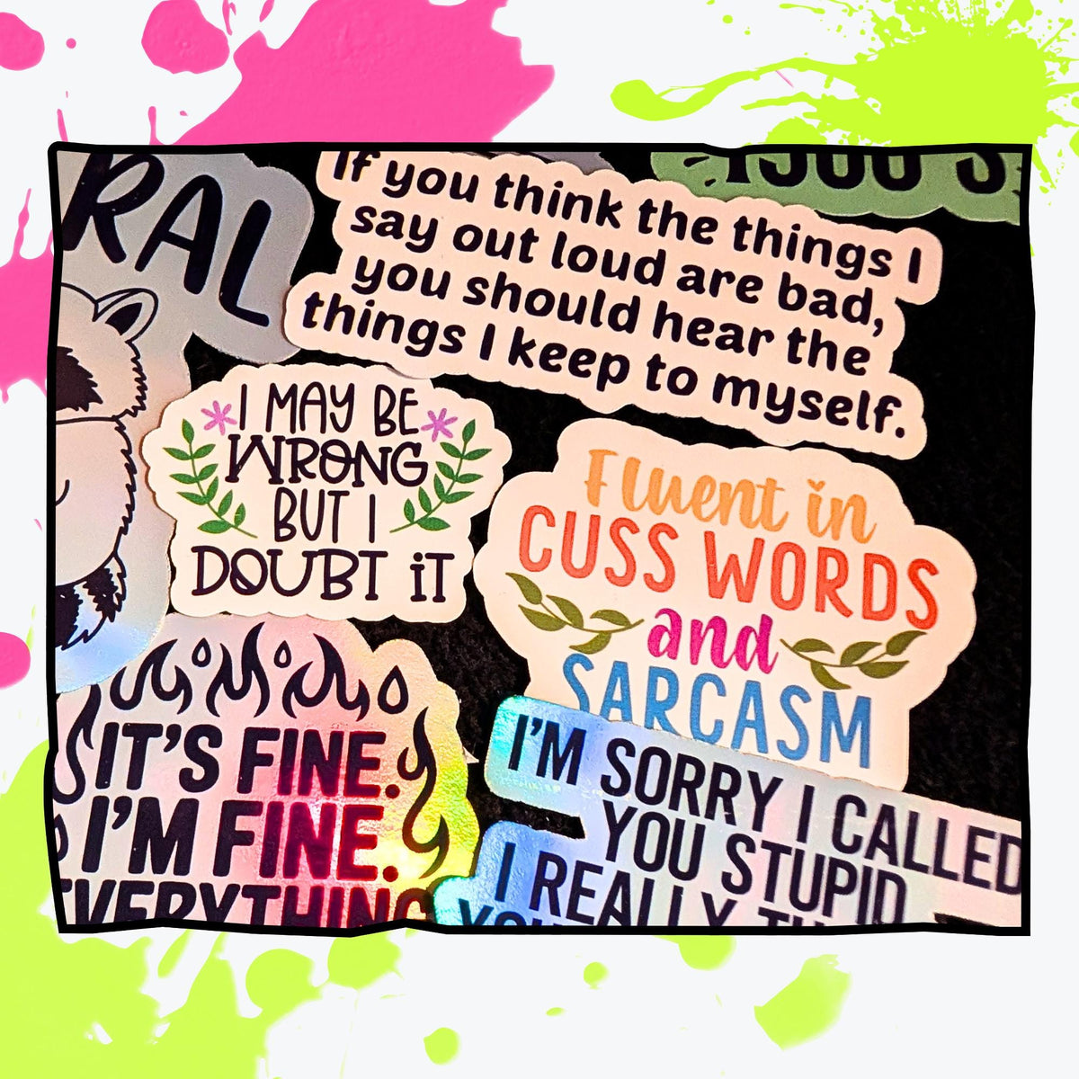 Sarcasm Mystery Sticker Pack | Snarky Quotes, Sassy Humor, Relatable Attitude | Glossy or Holographic | Water Resistant Stickers