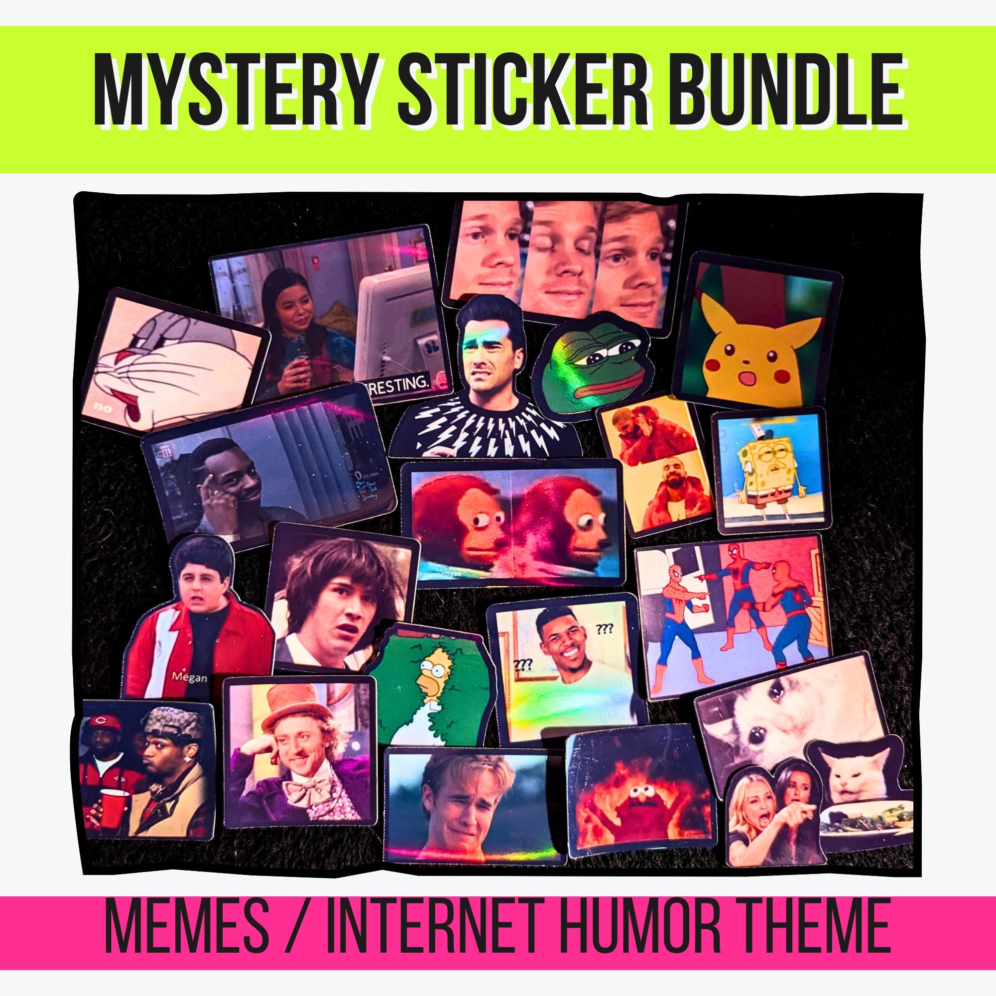 Memes Mystery Sticker Pack | Funny Meme Stickers, Internet Humor, Relatable & Chaotic | Glossy or Holographic | Water Resistant