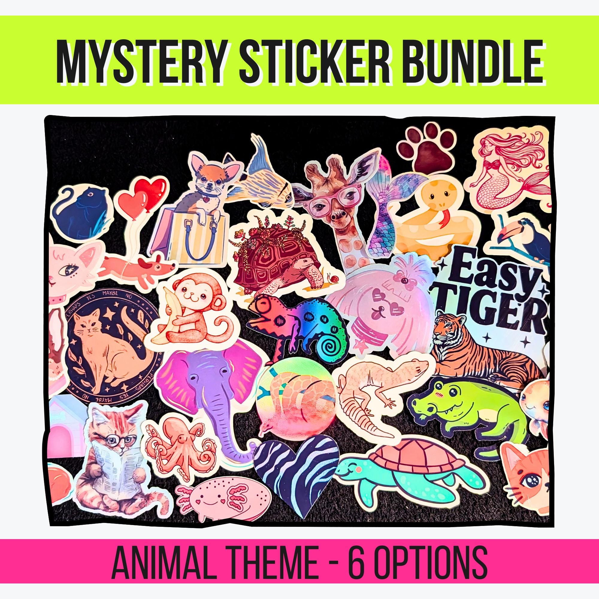 Animal Sticker Mystery Pack | Cats, Dogs, Sea Life, Safari & Jungle, Reptiles or Mixed | Holographic or Glossy | Cute Sticker Grab Bag