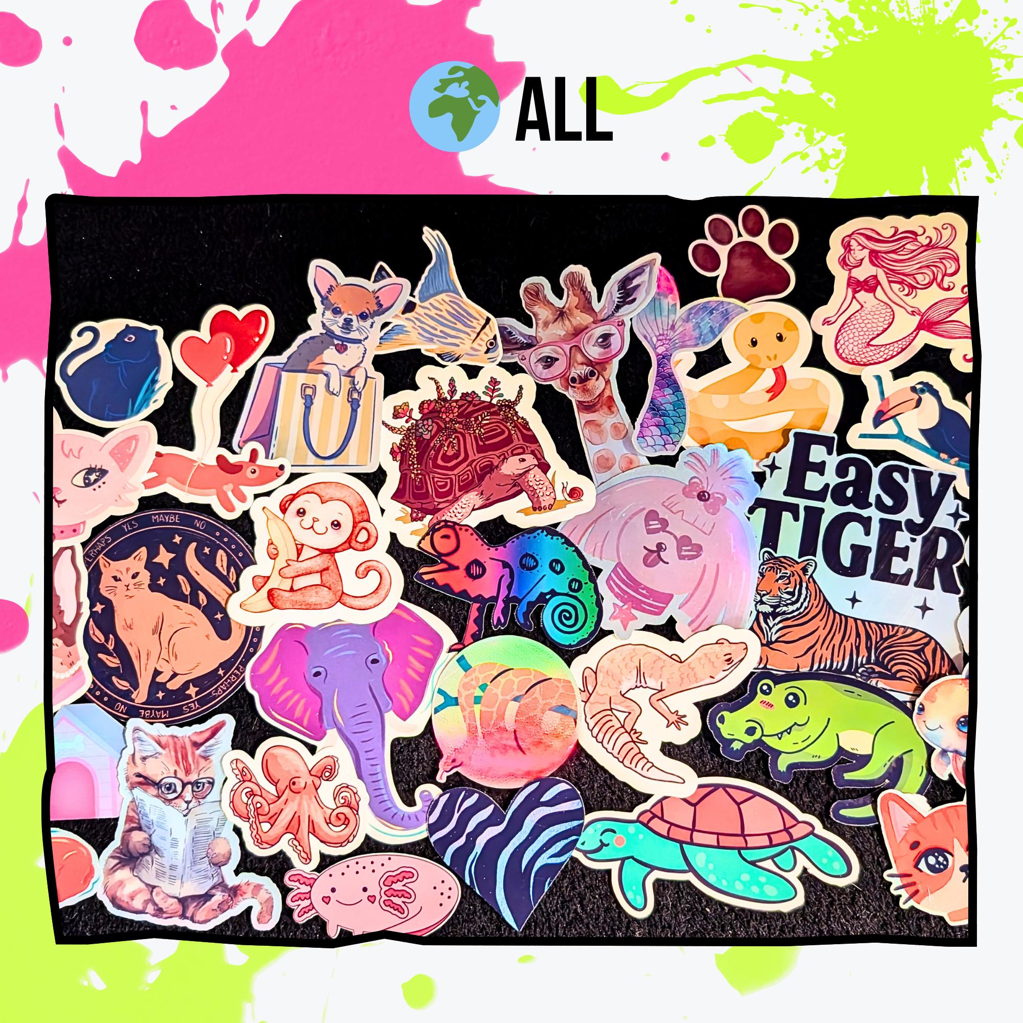 Animal Sticker Mystery Pack | Cats, Dogs, Sea Life, Safari & Jungle, Reptiles or Mixed | Holographic or Glossy | Cute Sticker Grab Bag