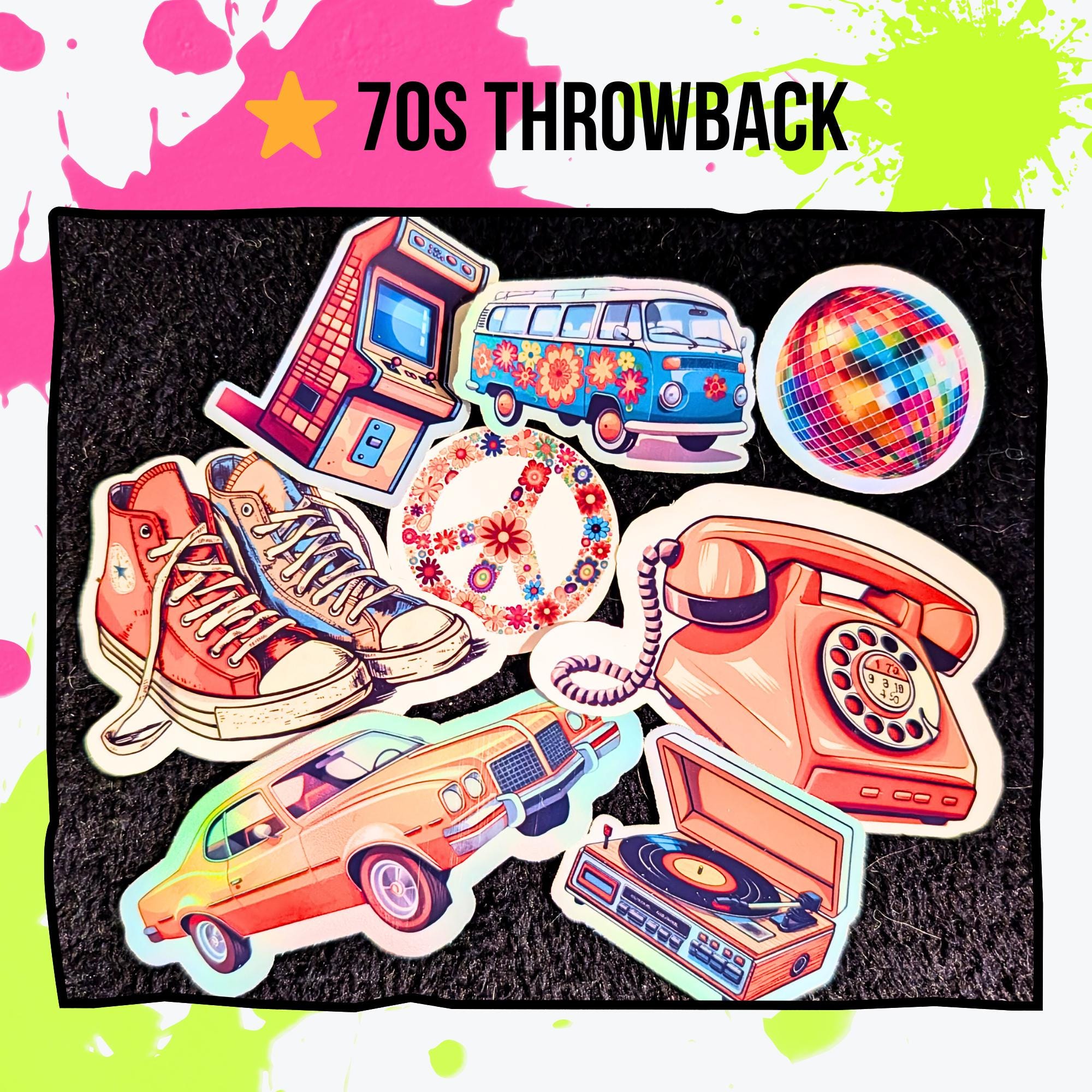 Nostalgia Sticker Mystery Pack | 70s Throwback, 80s Vibes, 90s Kid, Y2K Aesthetic | Holographic or Glossy | Retro Stickers | Water Resistant