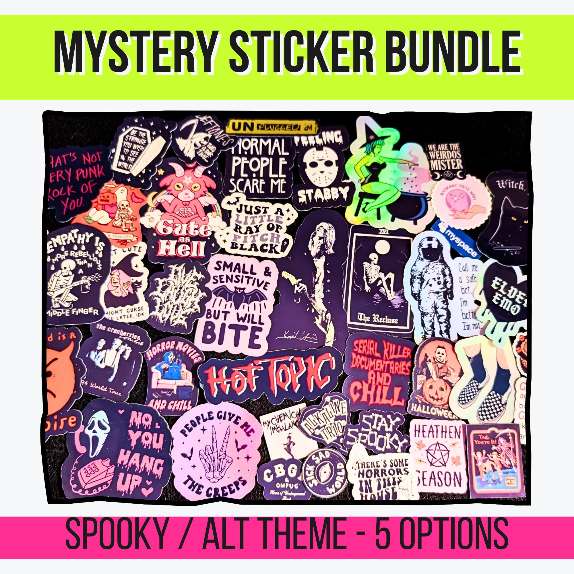 Spooky & Alt Mystery Sticker Pack | Elder Emo, Witchy Occult, True Crime, Grunge, Spooky Season | Holographic or Glossy | Aesthetic Stickers
