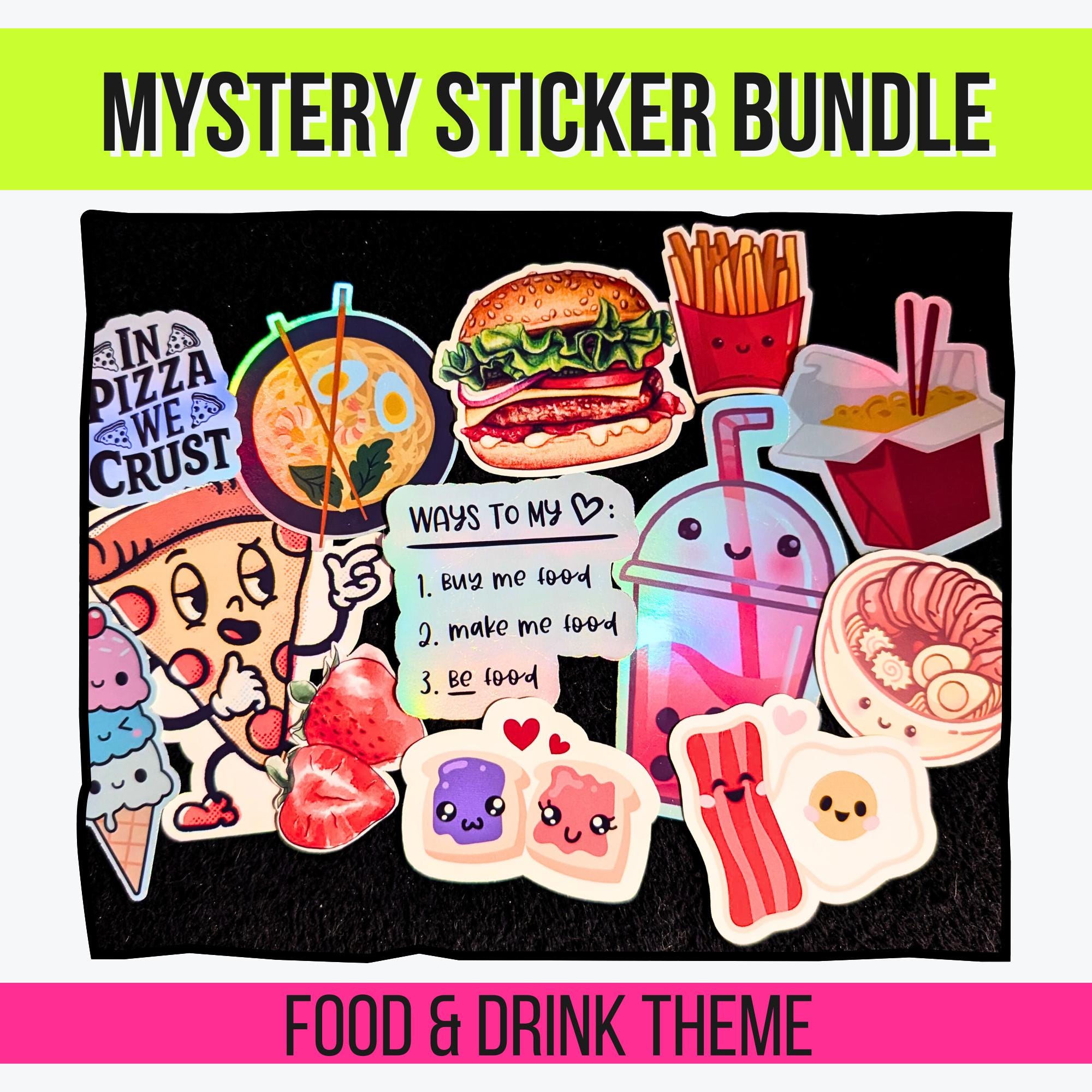 Food & Drink Mystery Sticker Pack | Cute Snacks, Cafe Aesthetic, Desserts, and Drinks | Glossy or Holographic | Kawaii Kitchen Stickers