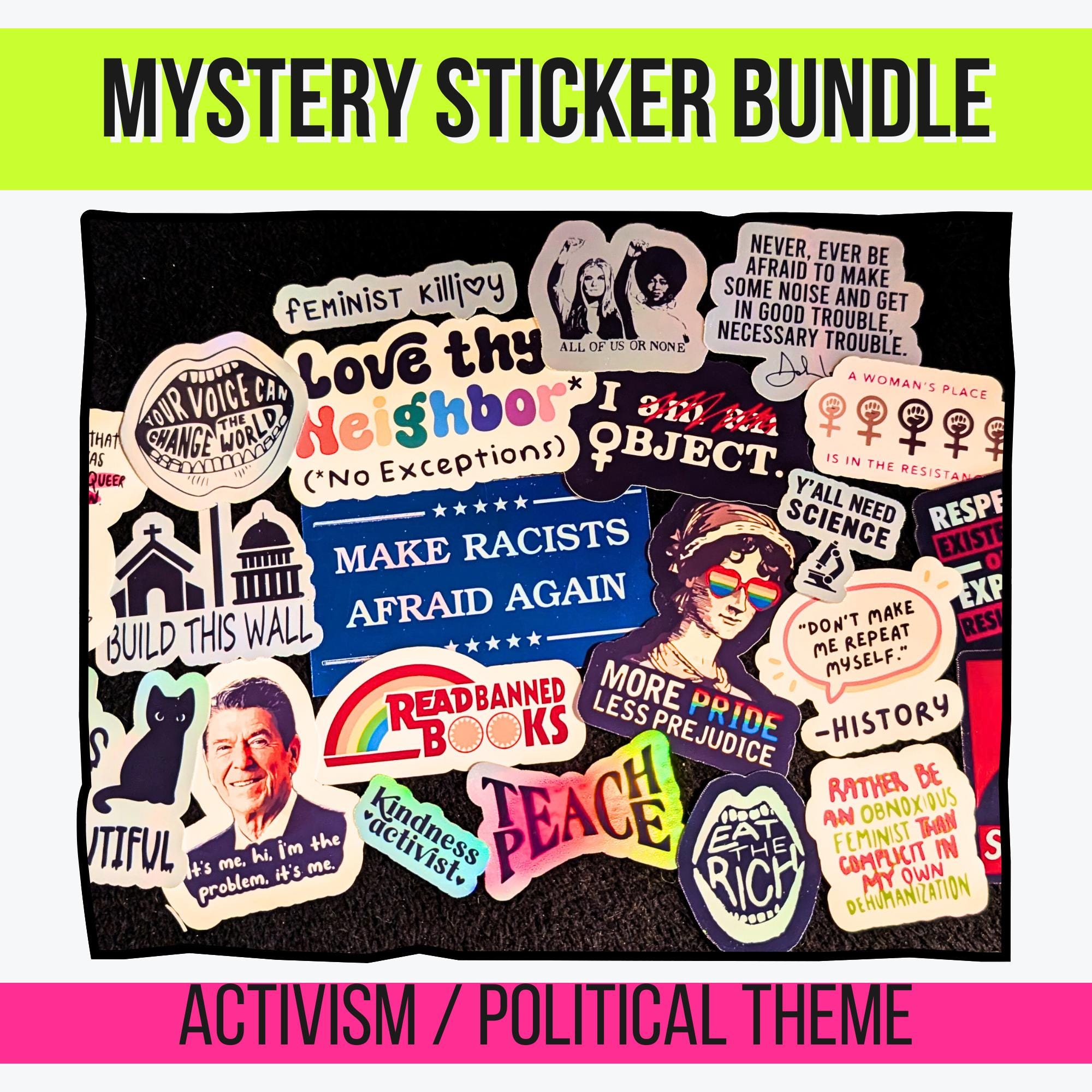 Leftist Activism Mystery Sticker Pack | Progressive Politics, Social Justice, Anti-Fascist, Human Rights | Glossy or Holo | Water Resistant
