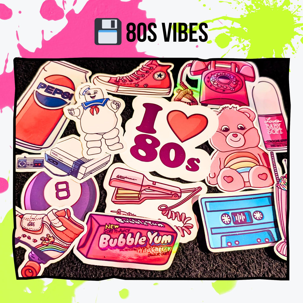 Nostalgia Sticker Mystery Pack | 70s Throwback, 80s Vibes, 90s Kid, Y2K Aesthetic | Holographic or Glossy | Retro Stickers | Water Resistant