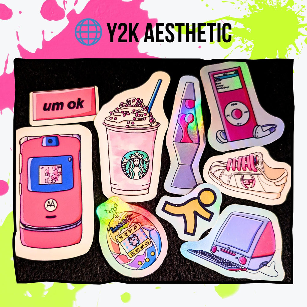 Nostalgia Sticker Mystery Pack | 70s Throwback, 80s Vibes, 90s Kid, Y2K Aesthetic | Holographic or Glossy | Retro Stickers | Water Resistant