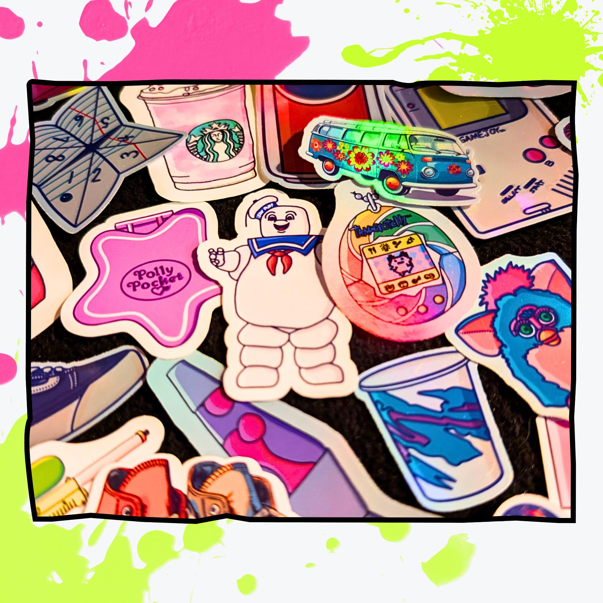 Nostalgia Sticker Mystery Pack | 70s Throwback, 80s Vibes, 90s Kid, Y2K Aesthetic | Holographic or Glossy | Retro Stickers | Water Resistant