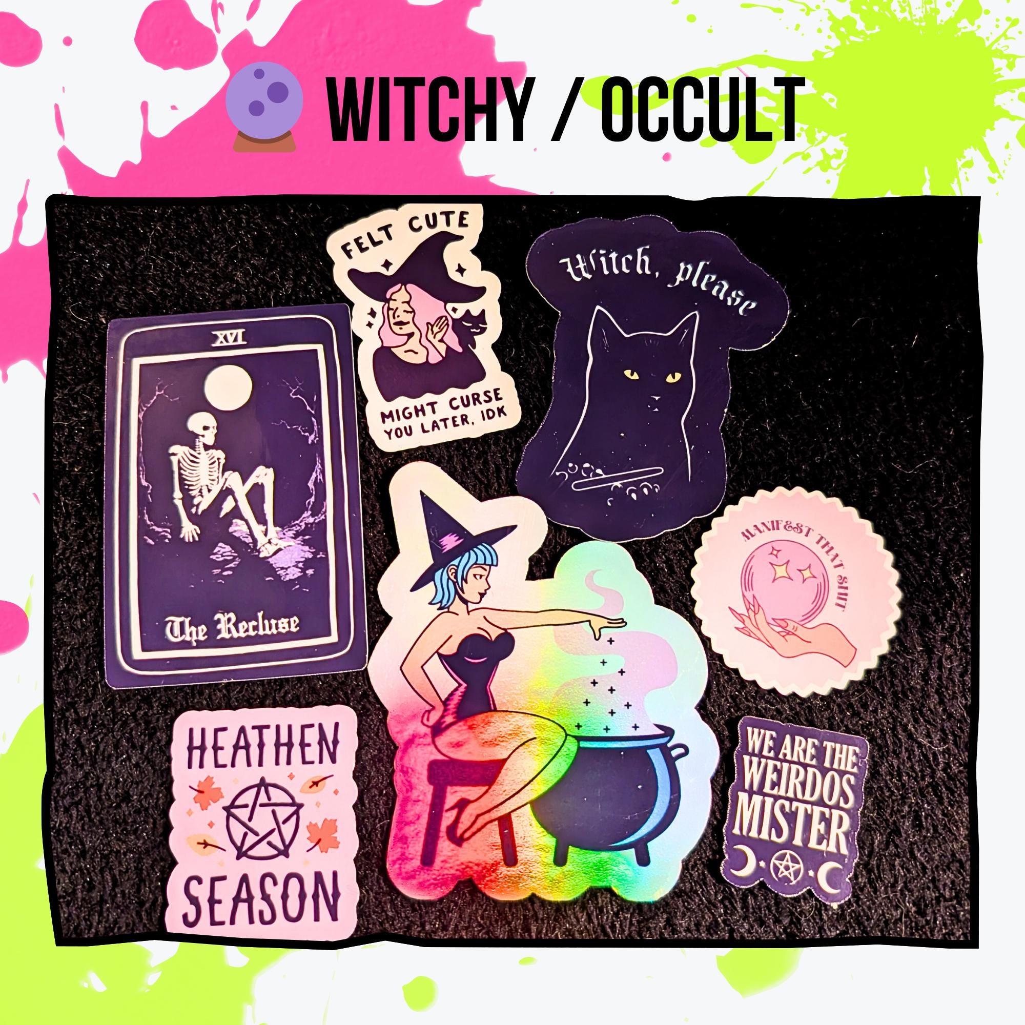 Spooky & Alt Mystery Sticker Pack | Elder Emo, Witchy Occult, True Crime, Grunge, Spooky Season | Holographic or Glossy | Aesthetic Stickers