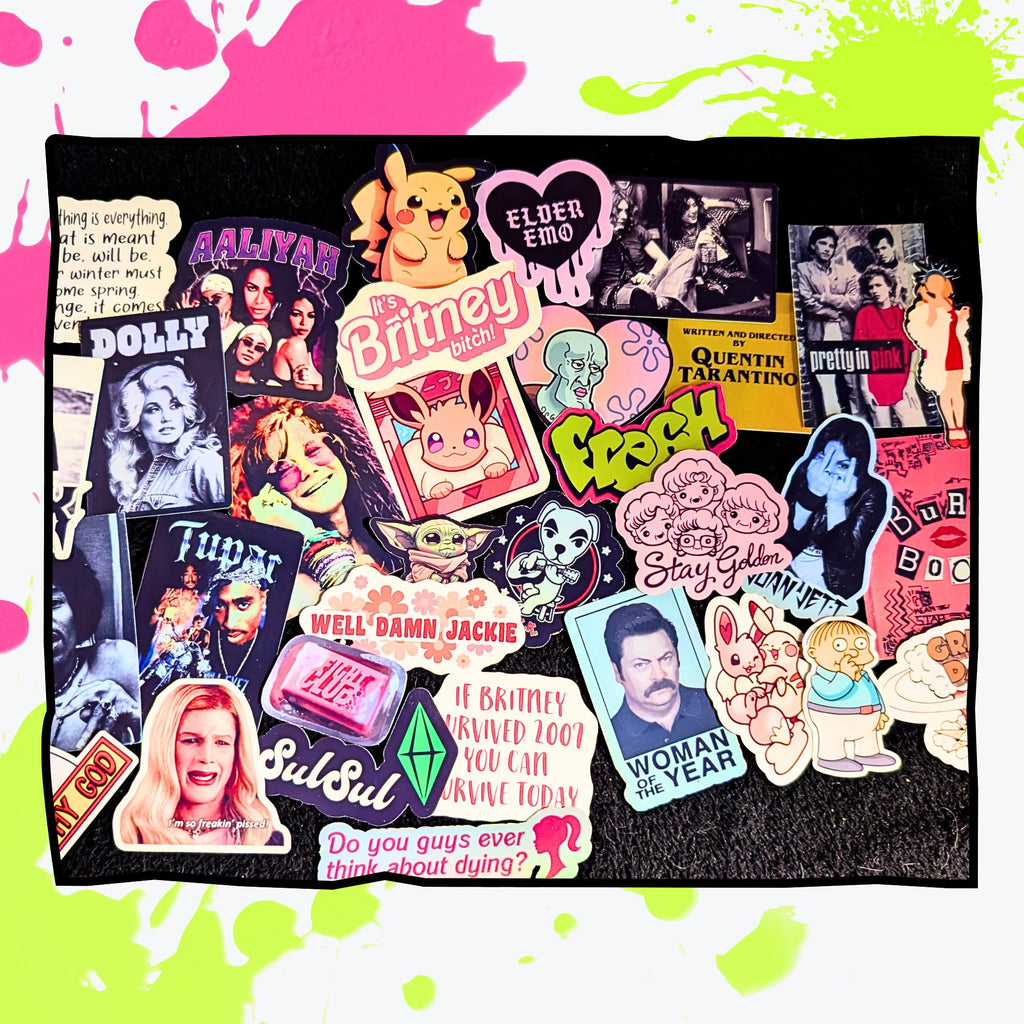 Pop Culture Mystery Sticker Pack | Movies, TV, Music, Gaming, Celebrities | Alt/Emo, Hip-Hop, Country, Pop, Rock | Glossy or Holo Stickers