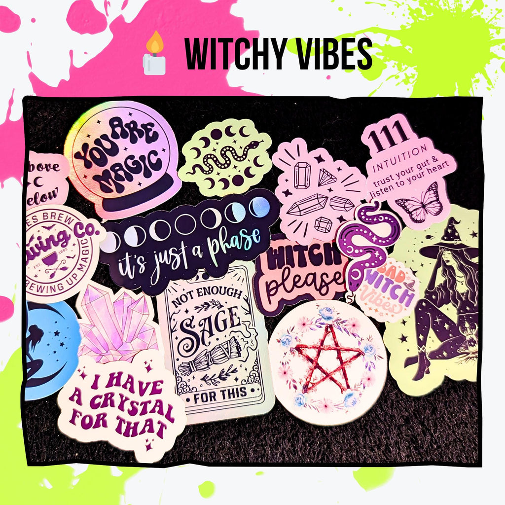 Witchy Vibes Mystery Sticker Pack | Astrology, Crystals, Tarot, Witchcore Aesthetic | Glossy or Holographic | Spiritual & Occult Stickers