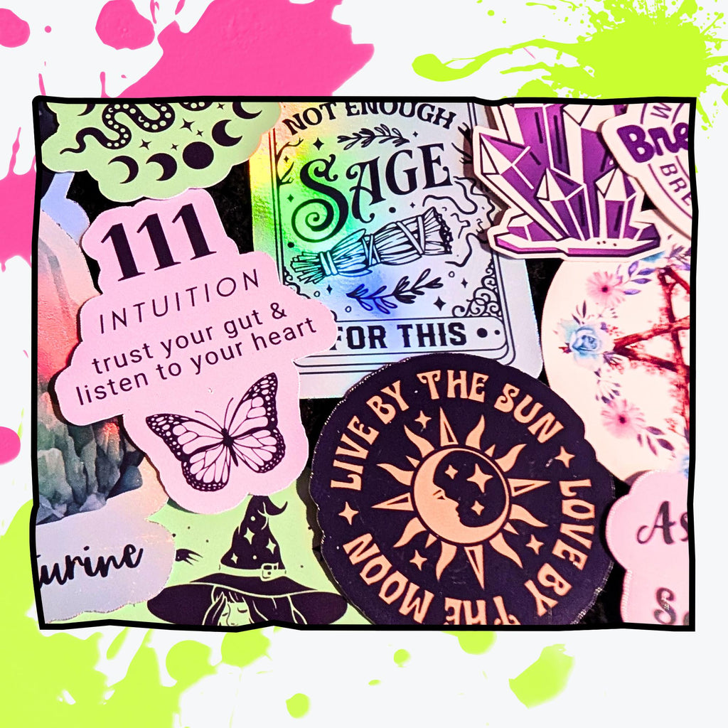 Witchy Vibes Mystery Sticker Pack | Astrology, Crystals, Tarot, Witchcore Aesthetic | Glossy or Holographic | Spiritual & Occult Stickers