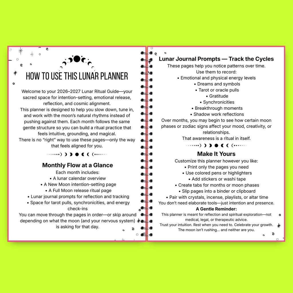 2026-2027 Lunar Ritual Planner | Moon Phase Tracker Printable | Witchy Journal PDF | New & Full Moon Guide | Astrology Planner