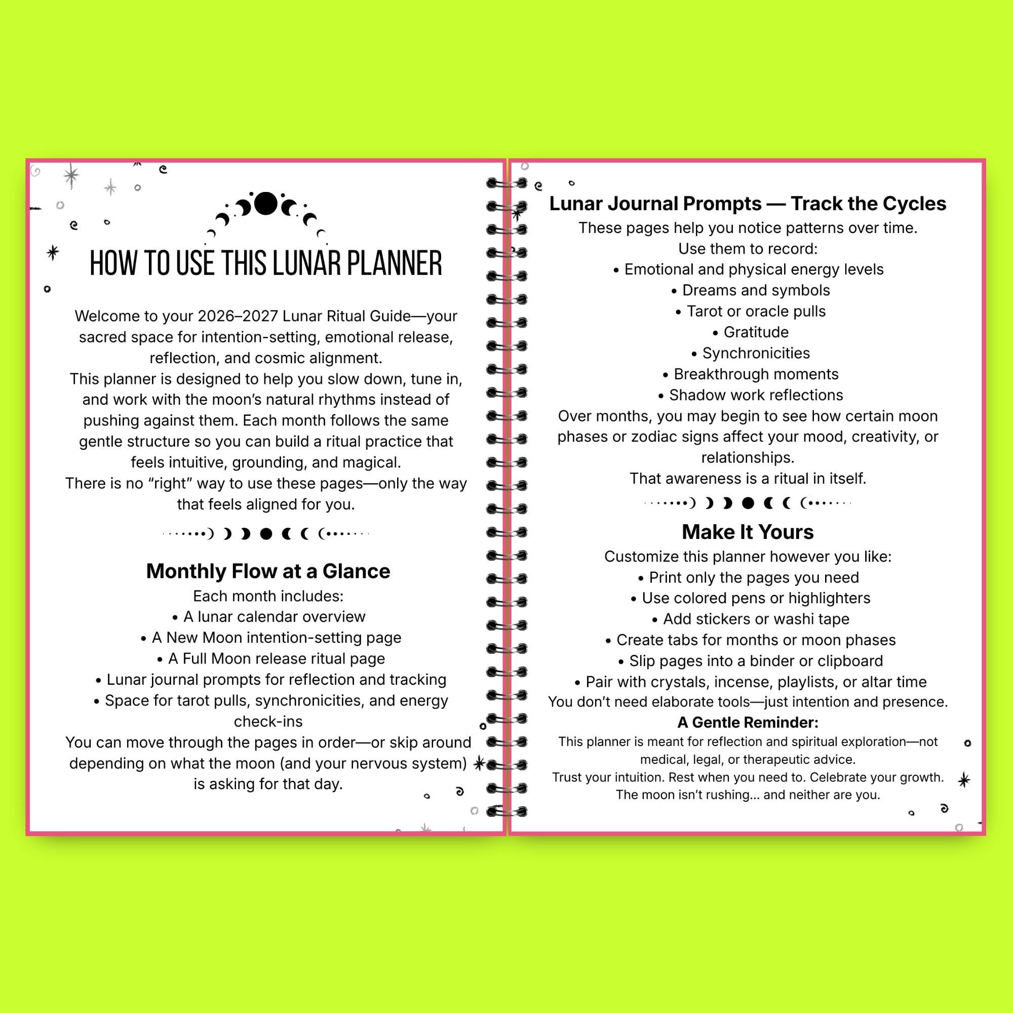 2026-2027 Lunar Ritual Planner | Moon Phase Tracker Printable | Witchy Journal PDF | New & Full Moon Guide | Astrology Planner