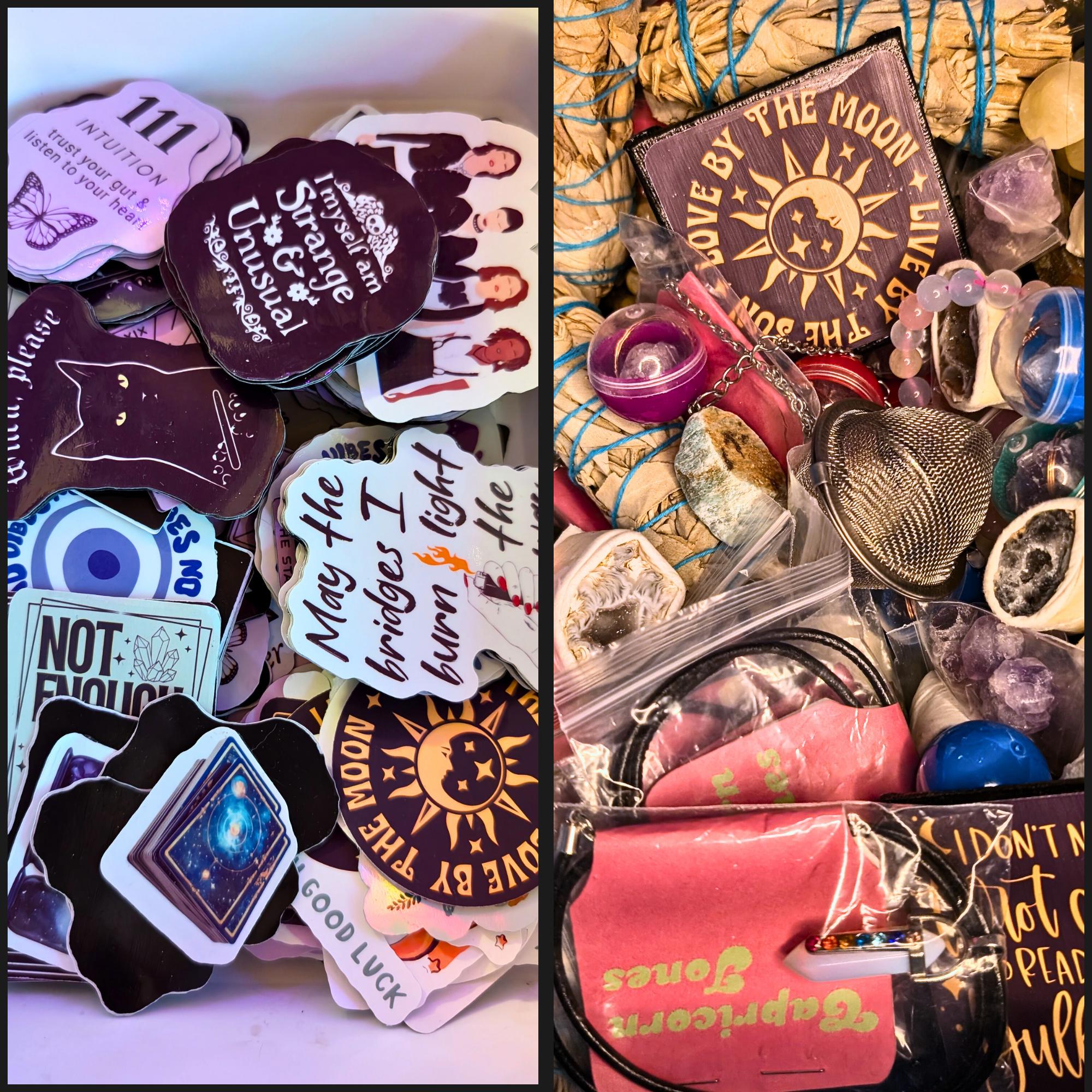 Witchy Dip Lucky Scoop | 1 Cup Mystery Witch Bag | Crystals, Sage & Pendulum | Evil Eye Jewelry | Spiritual Gift