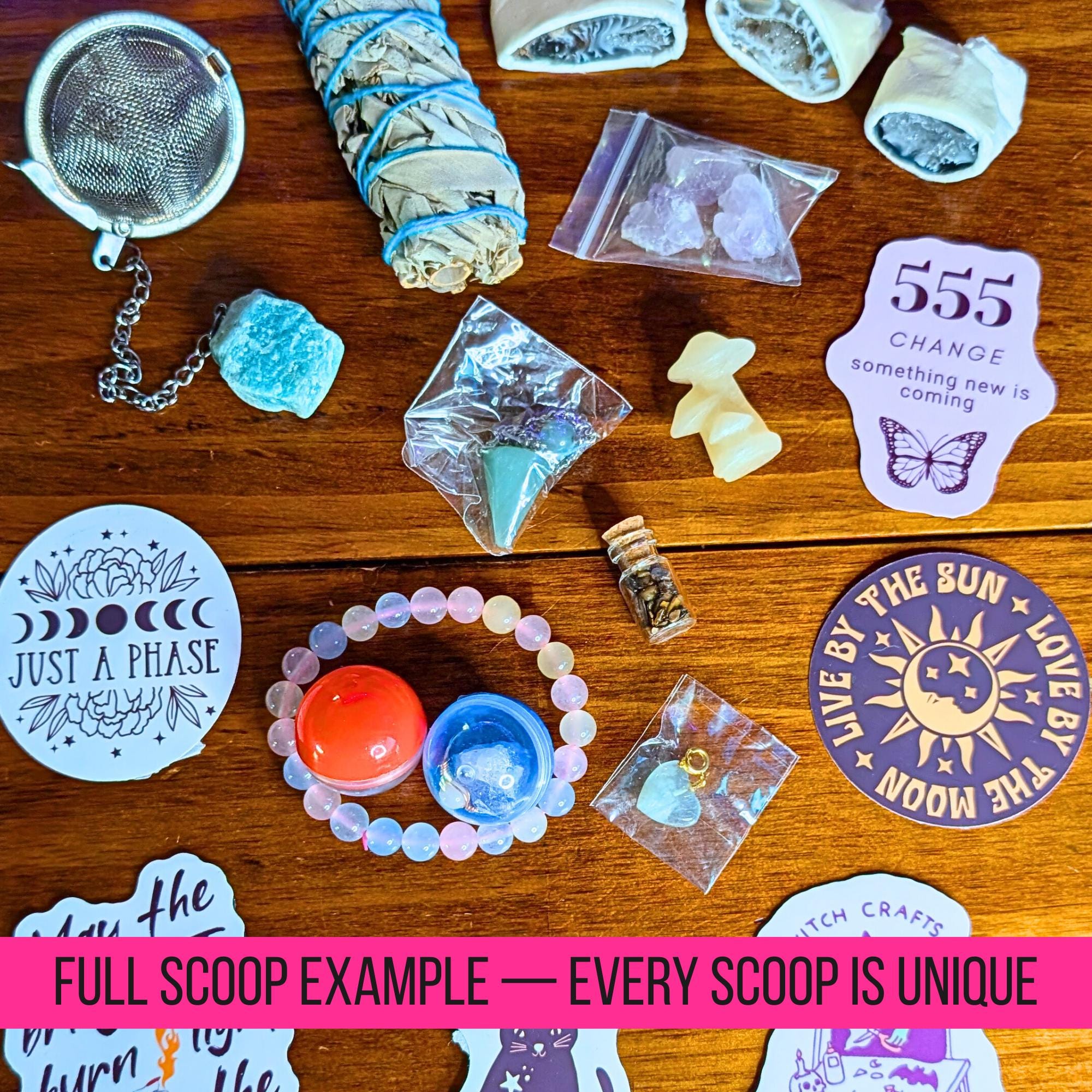 Witchy Dip Lucky Scoop | 1 Cup Mystery Witch Bag | Crystals, Sage & Pendulum | Evil Eye Jewelry | Spiritual Gift