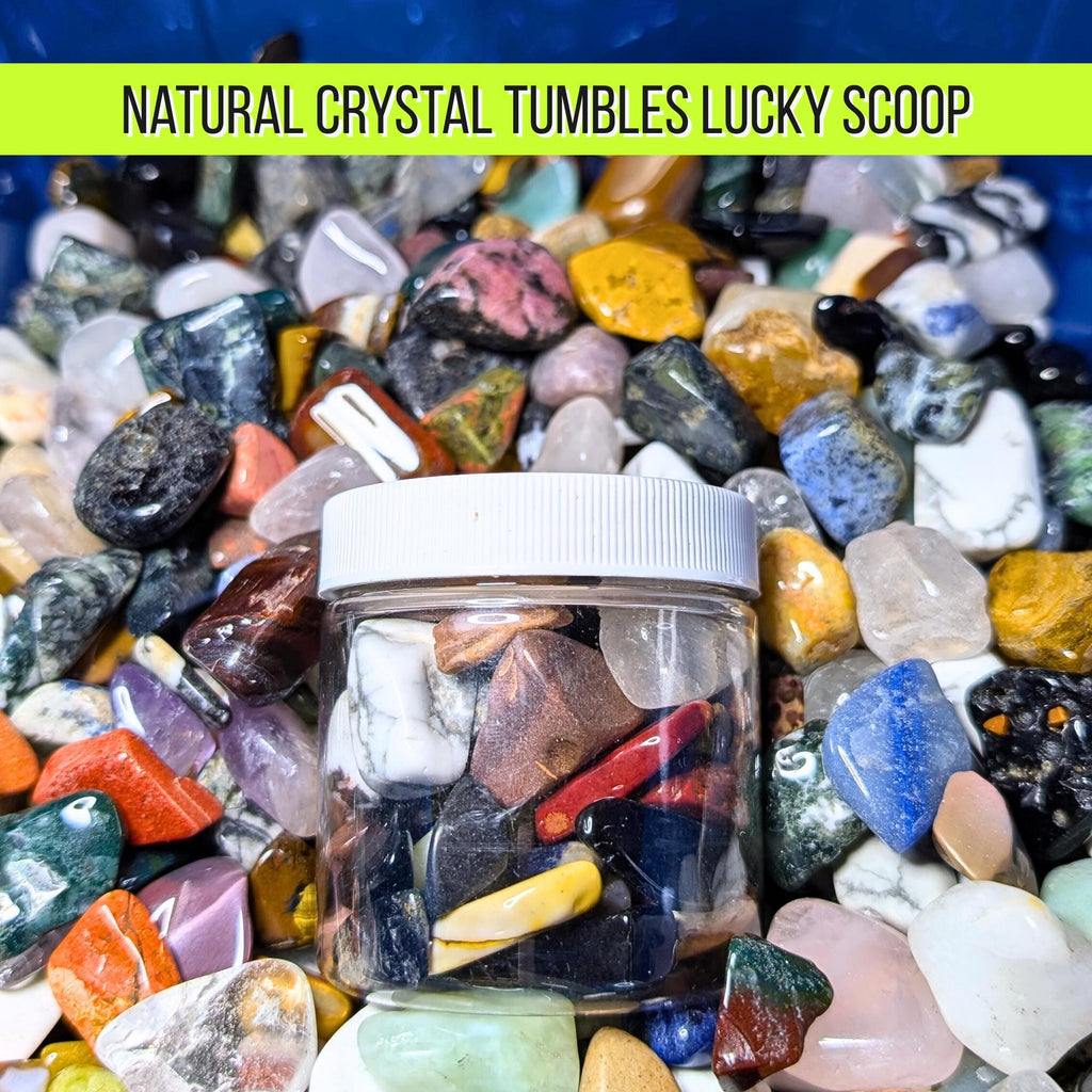 Natural Crystal Tumbles Lucky Scoop – 4 oz Jar – Assorted Healing Stones – Small Polished Crystals – Witchy Mystery Mix