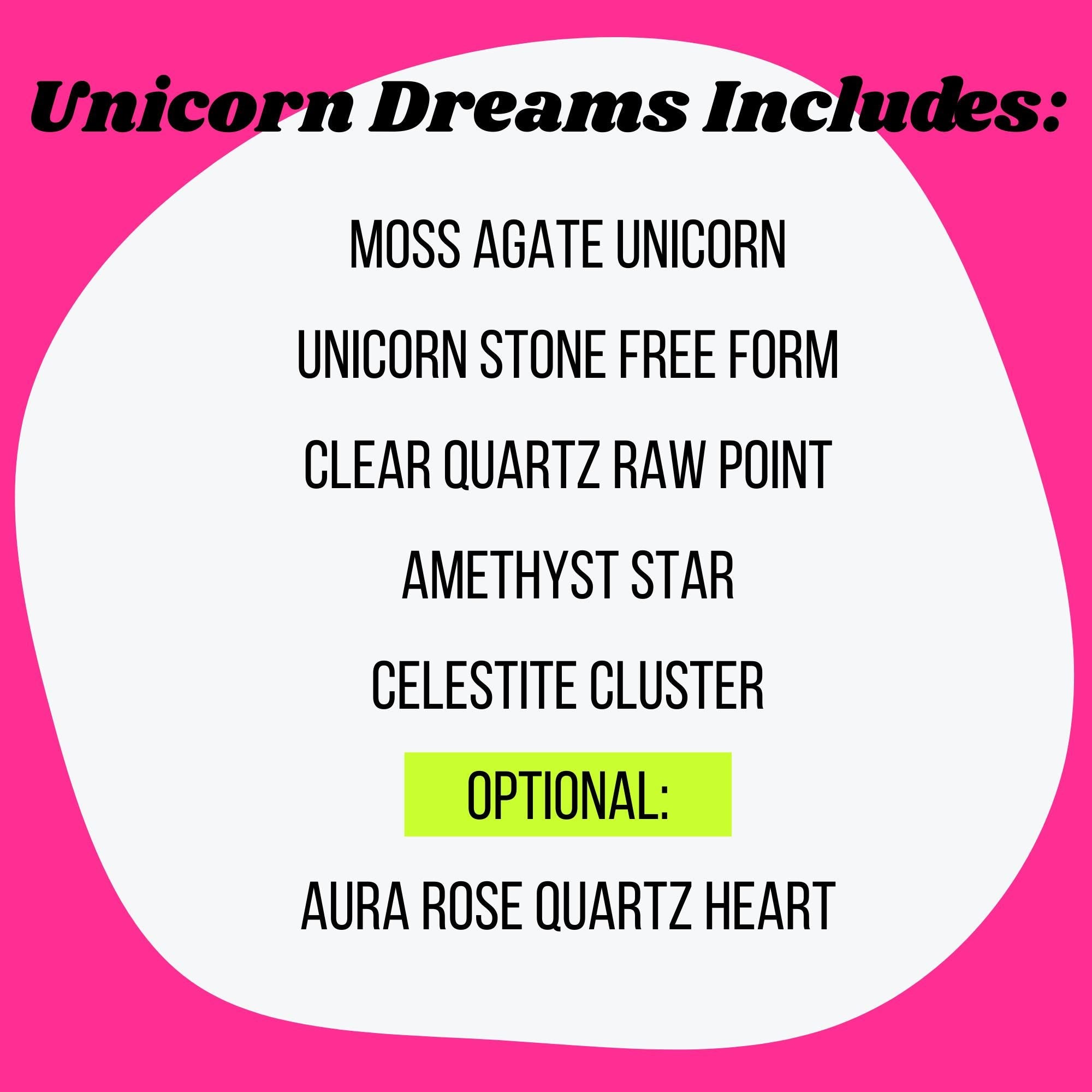 Unicorn Dreams Crystal Bundle | Moss Agate Unicorn, Amethyst Star, Celestite Cluster | Fantasy Ritual Set | Limited Edition