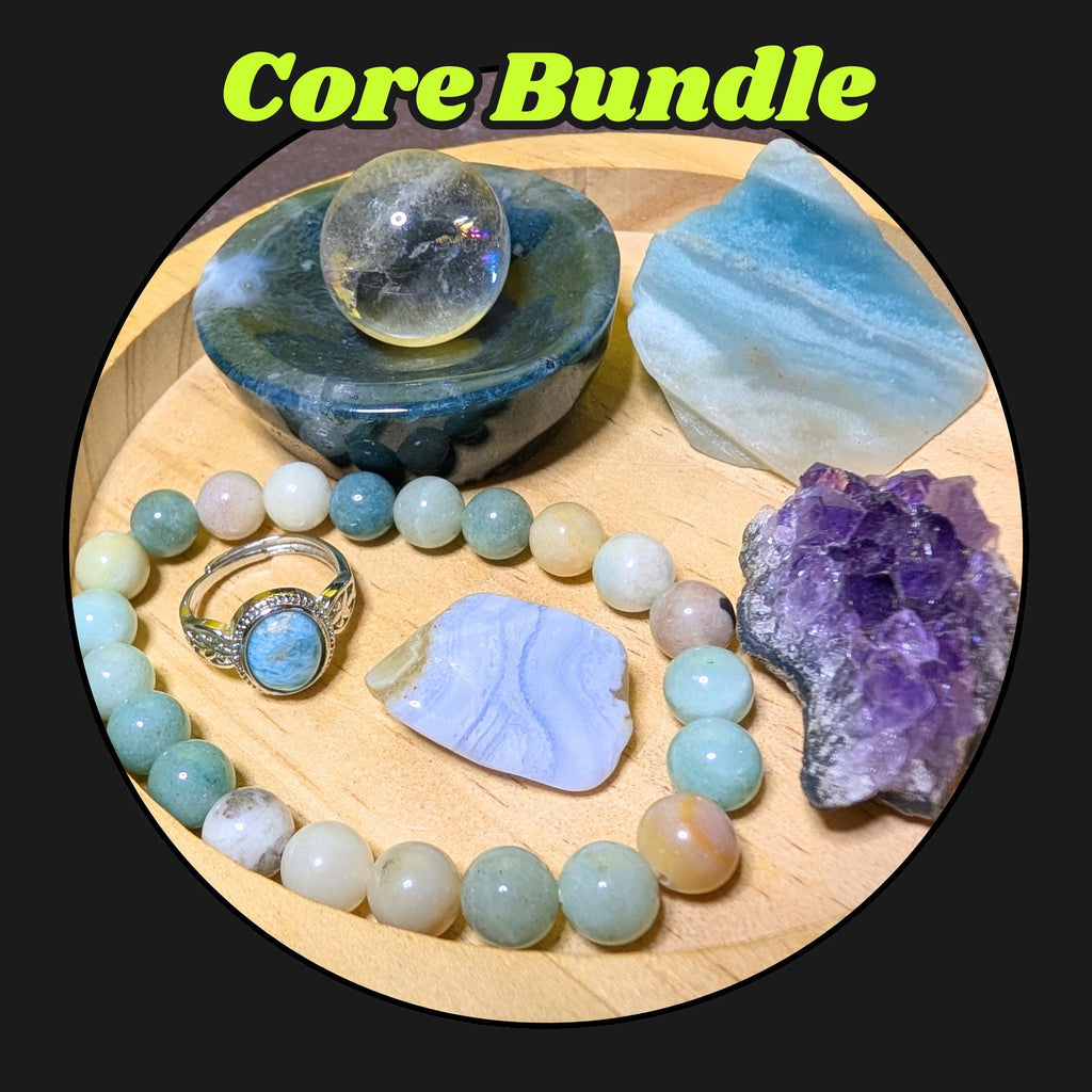 Mermaid Magic Crystal Bundle | Larimar Ring, Caribbean Calcite Bracelet, Amethyst Cluster | Ocean Inspired Ritual Set | Limited Edition