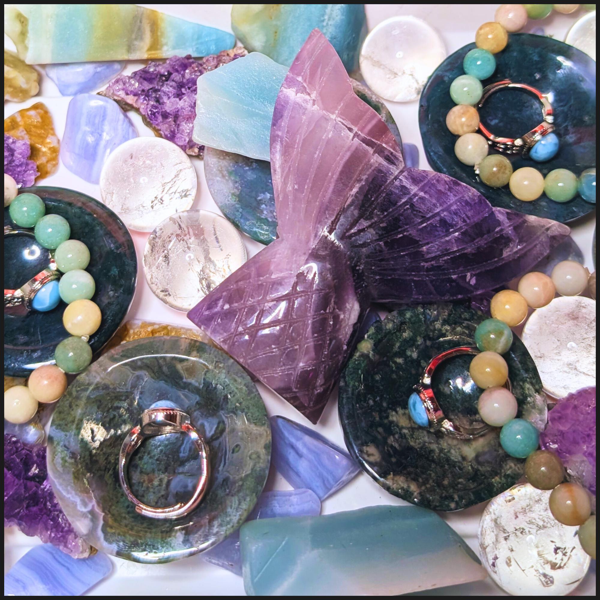 Mermaid Magic Crystal Bundle | Larimar Ring, Caribbean Calcite Bracelet, Amethyst Cluster | Ocean Inspired Ritual Set | Limited Edition