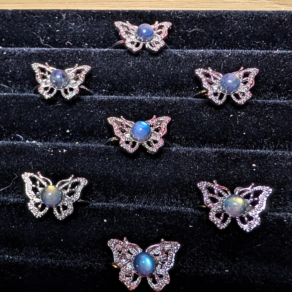 Labradorite Butterfly Ring | Adjustable Stainless Steel Ring | Transformation & Protection Crystal | Intuition Jewelry | Gift for Her