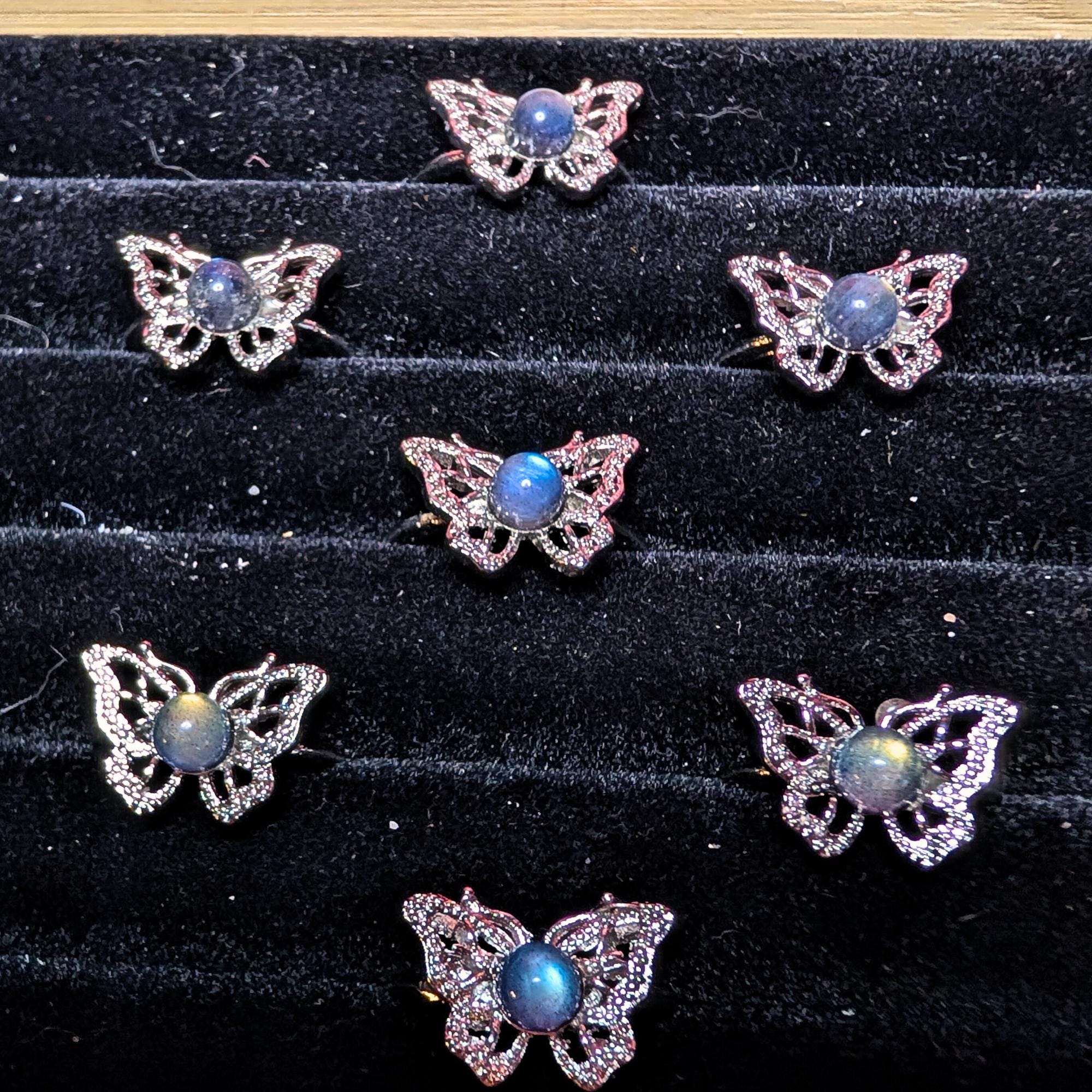 Labradorite Butterfly Ring | Adjustable Stainless Steel Ring | Transformation & Protection Crystal | Intuition Jewelry | Gift for Her