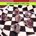 Rainbow Fluorite Ring | Adjustable Stainless Steel Ring | Purple Fluorite Crystal | Clarity & Focus Stone | Witchy Jewelry Gift
