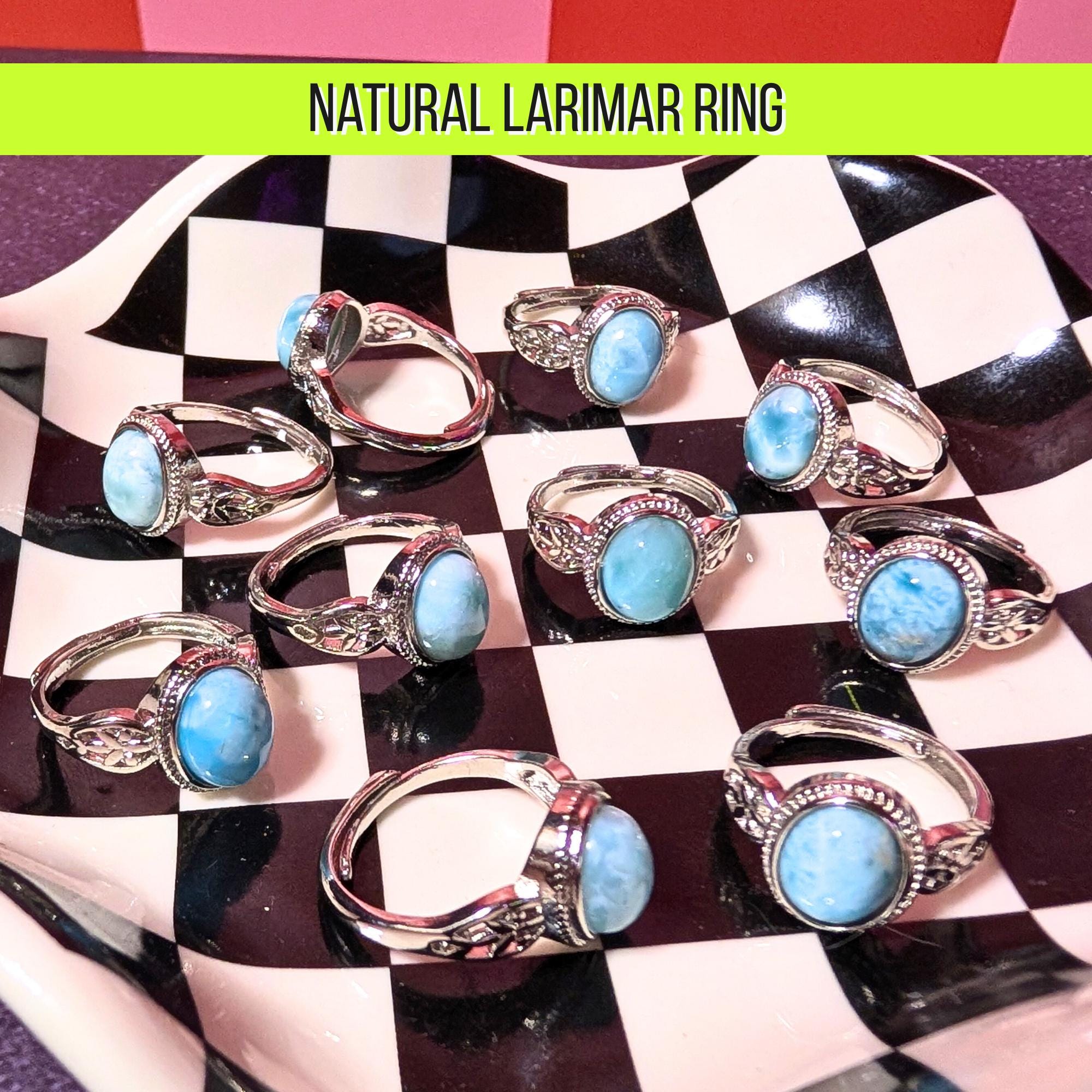 Larimar Ring | Adjustable Stainless Steel Ring | Caribbean Blue Crystal Jewelry | Calming & Soothing Stone | Gift for Her