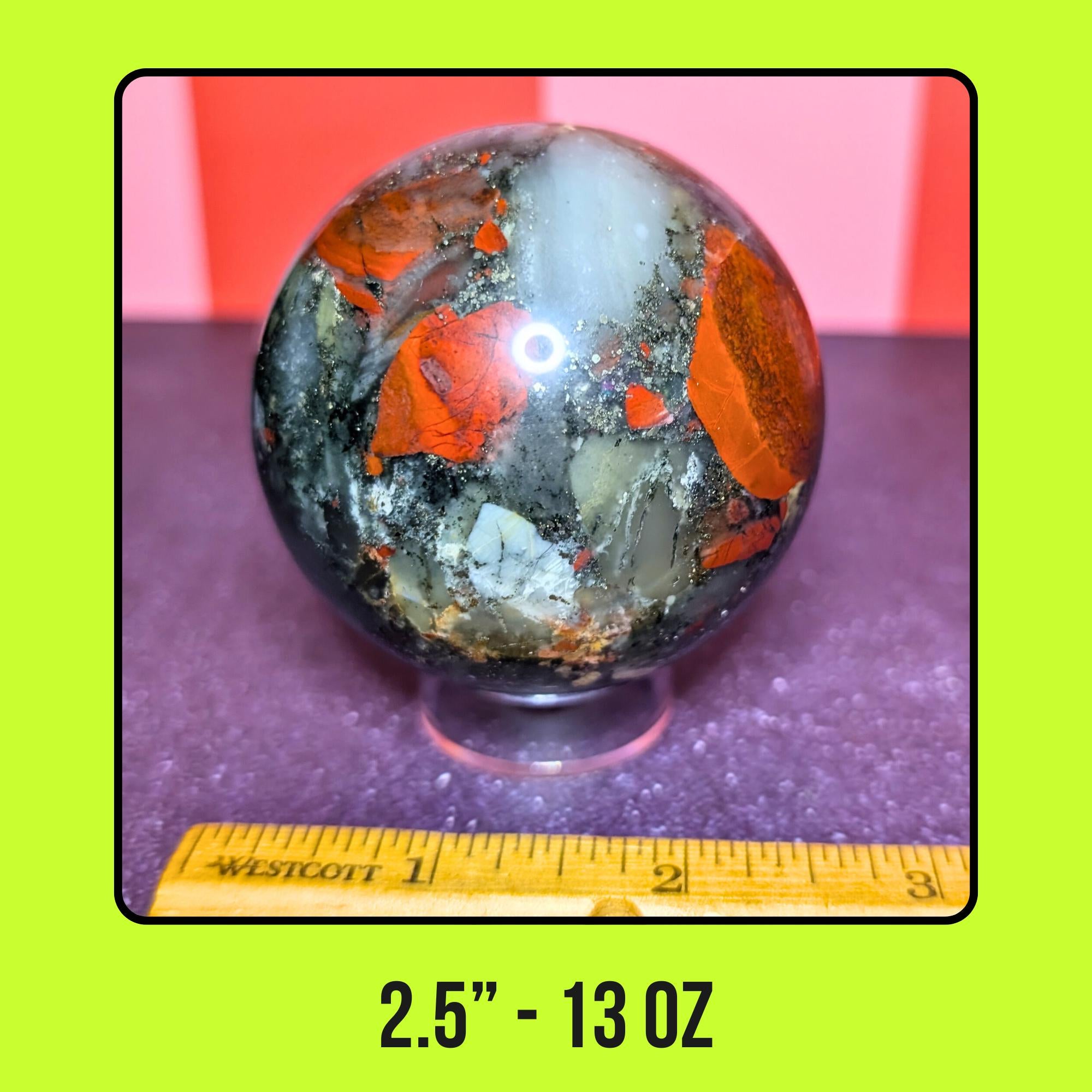 African Bloodstone & Pyrite Sphere | Grounding • Protection • Abundance Crystal | 2.5” Polished Stone