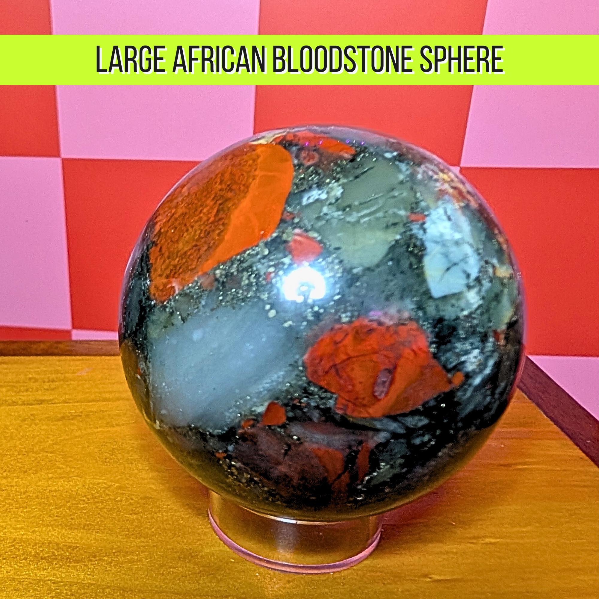 African Bloodstone & Pyrite Sphere | Grounding • Protection • Abundance Crystal | 2.5” Polished Stone