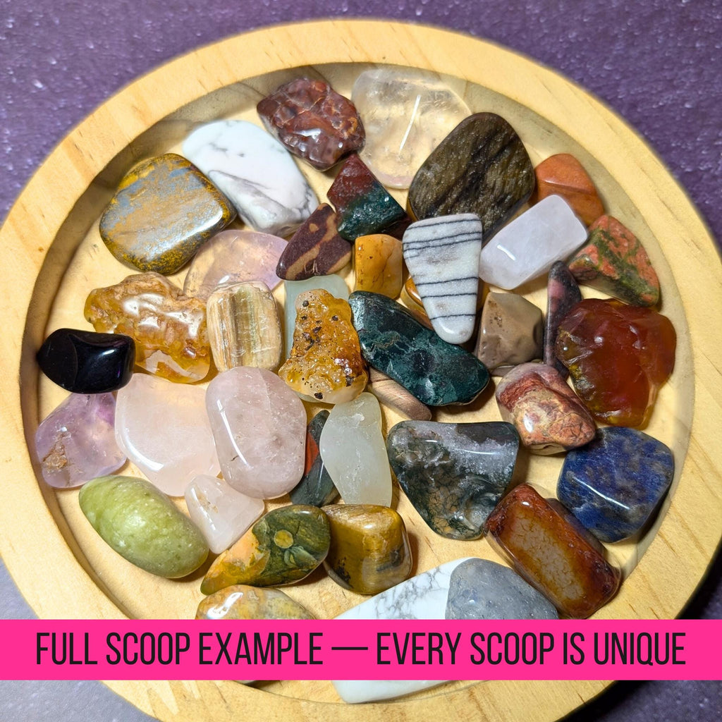 Natural Crystal Tumbles Lucky Scoop – 4 oz Jar – Assorted Healing Stones – Small Polished Crystals – Witchy Mystery Mix