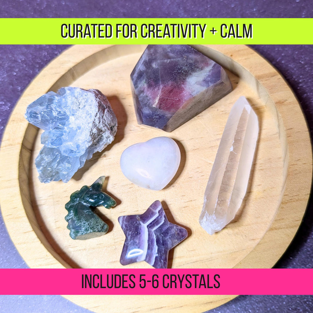Unicorn Dreams Crystal Bundle | Moss Agate Unicorn, Amethyst Star, Celestite Cluster | Fantasy Ritual Set | Limited Edition