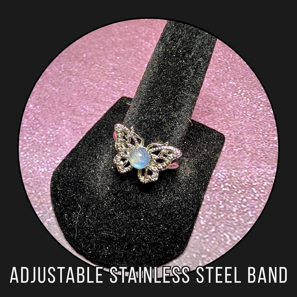 Labradorite Butterfly Ring | Adjustable Stainless Steel Ring | Transformation & Protection Crystal | Intuition Jewelry | Gift for Her