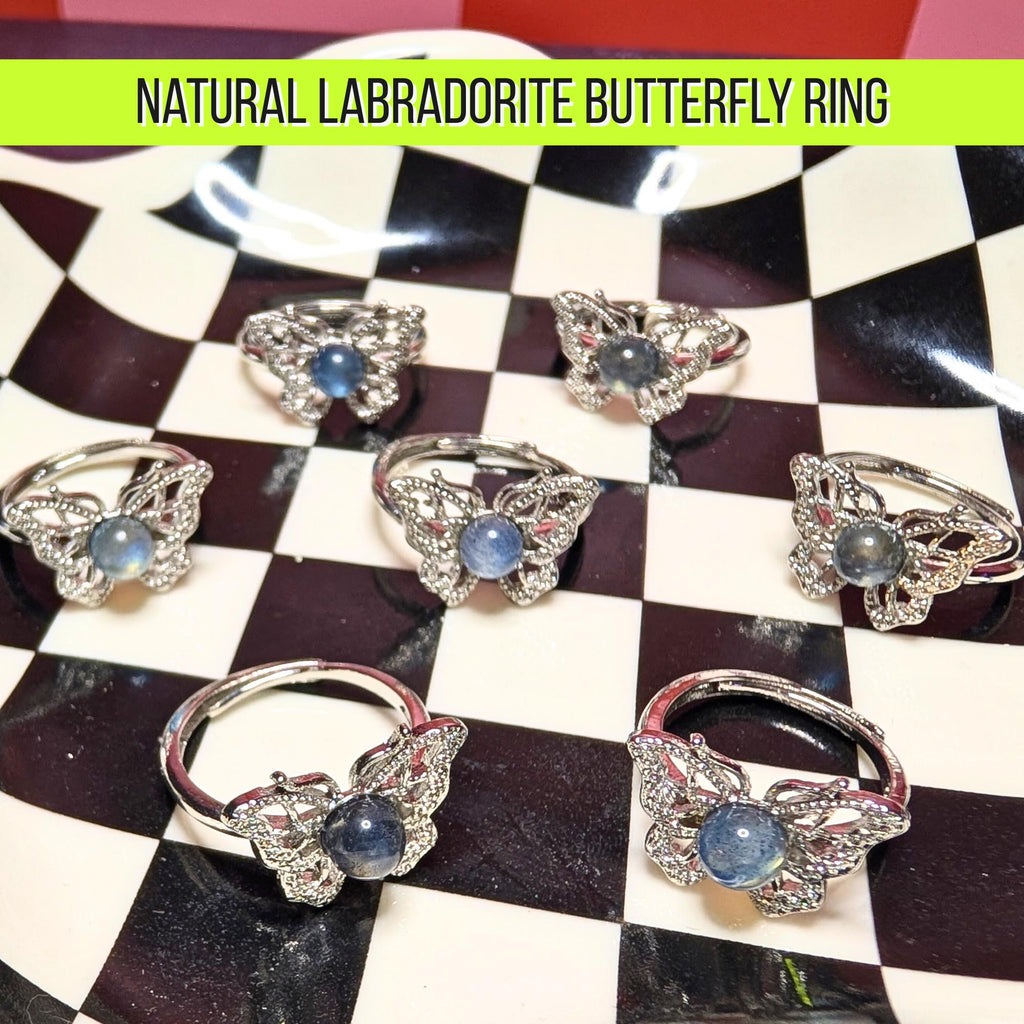 Labradorite Butterfly Ring | Adjustable Stainless Steel Ring | Transformation & Protection Crystal | Intuition Jewelry | Gift for Her