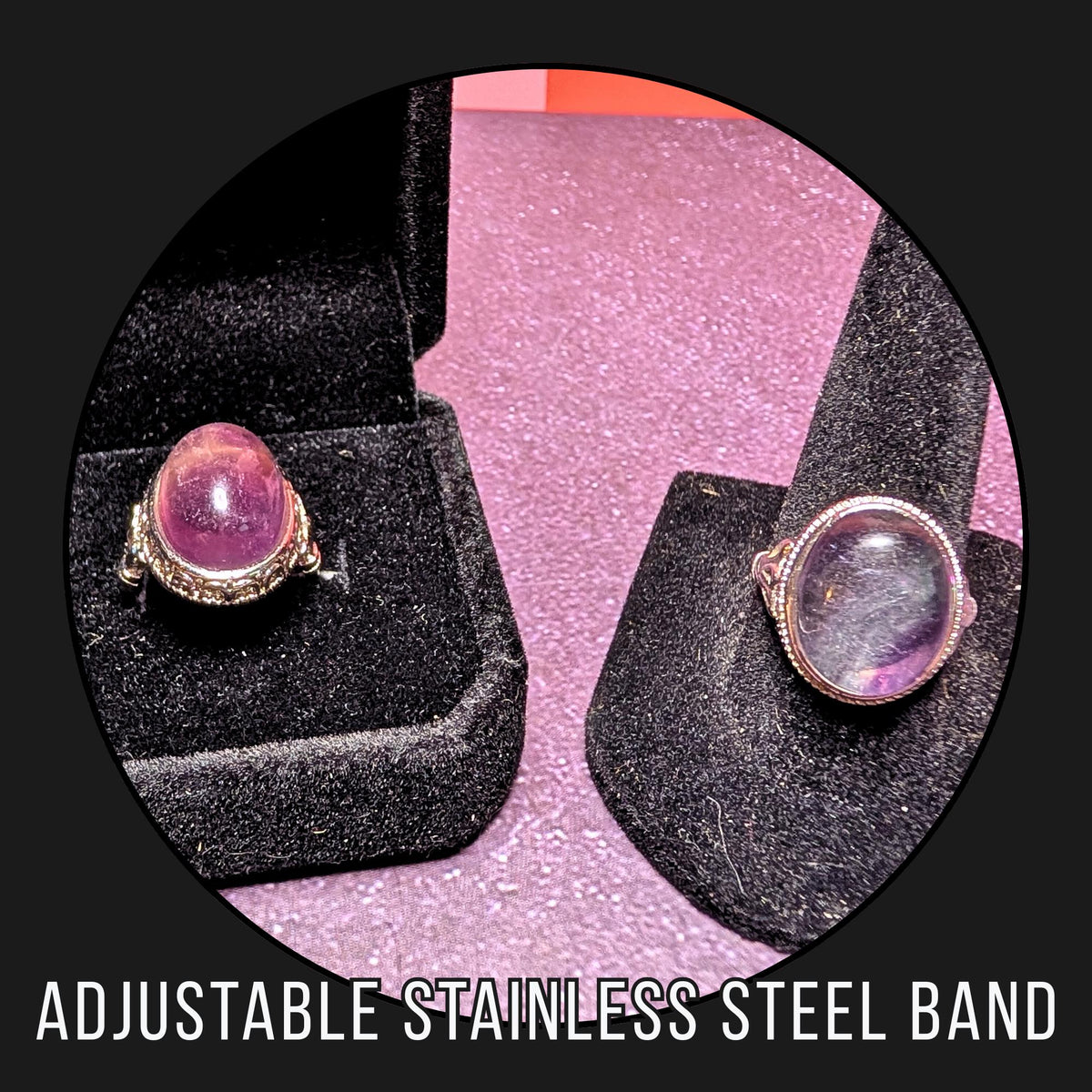 Rainbow Fluorite Ring | Adjustable Stainless Steel Ring | Purple Fluorite Crystal | Clarity & Focus Stone | Witchy Jewelry Gift