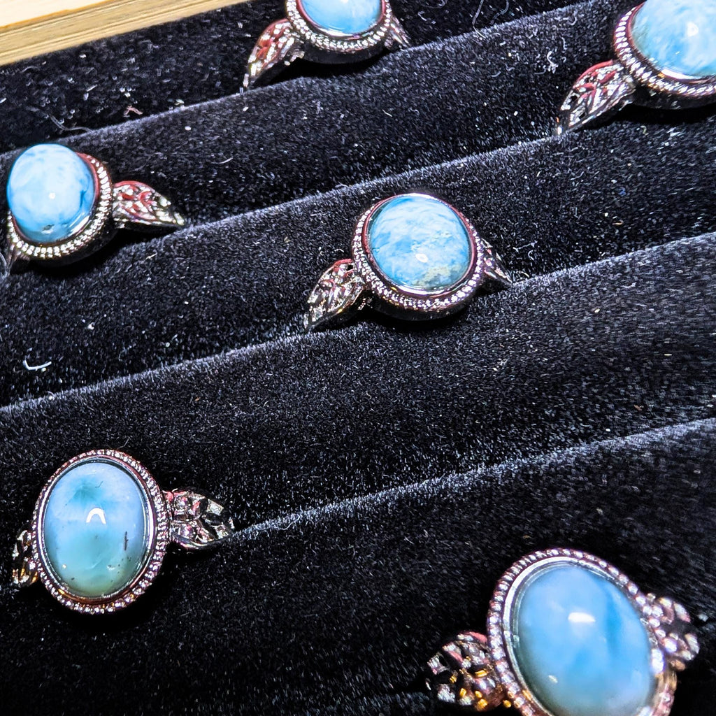 Larimar Ring | Adjustable Stainless Steel Ring | Caribbean Blue Crystal Jewelry | Calming & Soothing Stone | Gift for Her