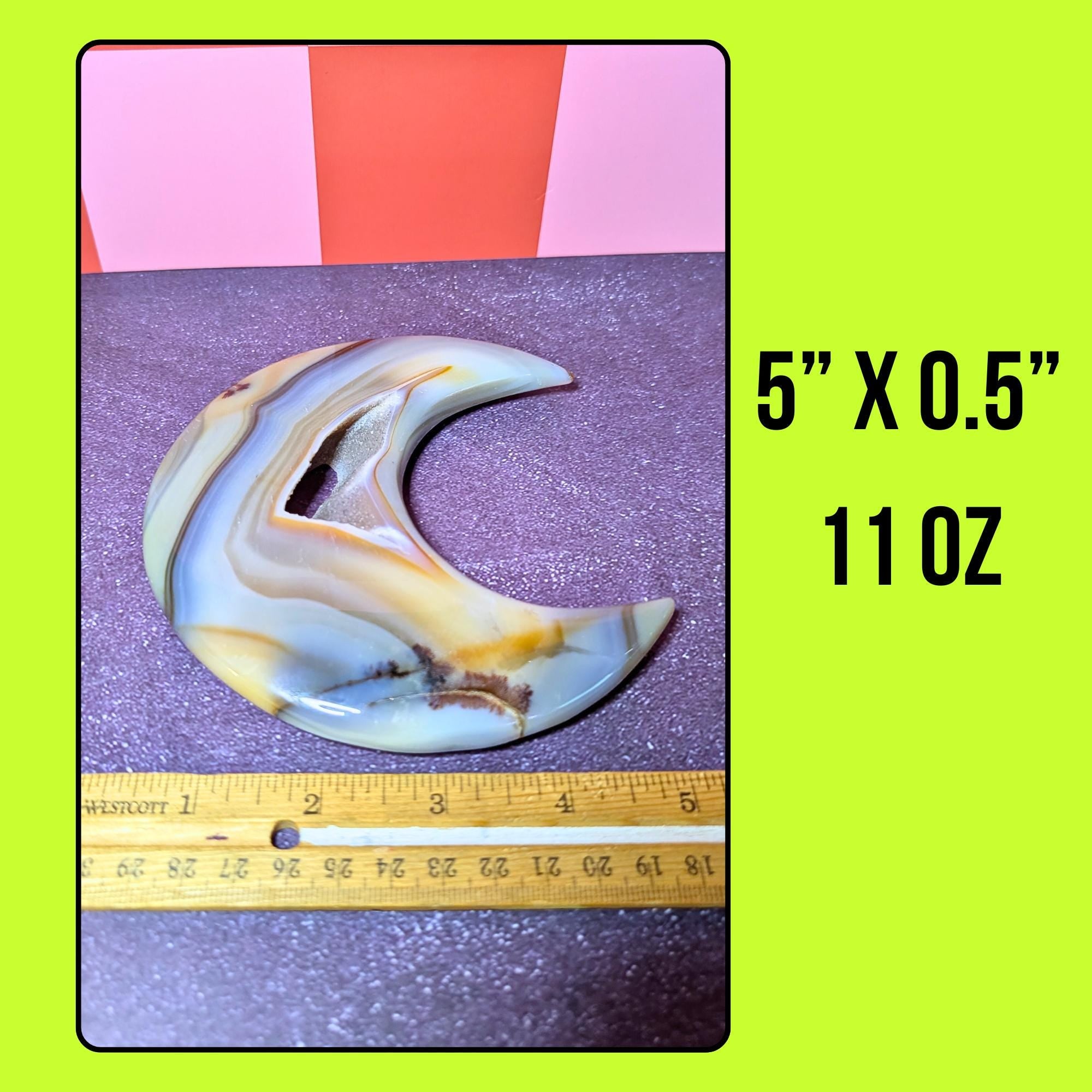 Druzy Blue Agate Moon | Calming Crystal Decor • Emotional Balance • One of a Kind