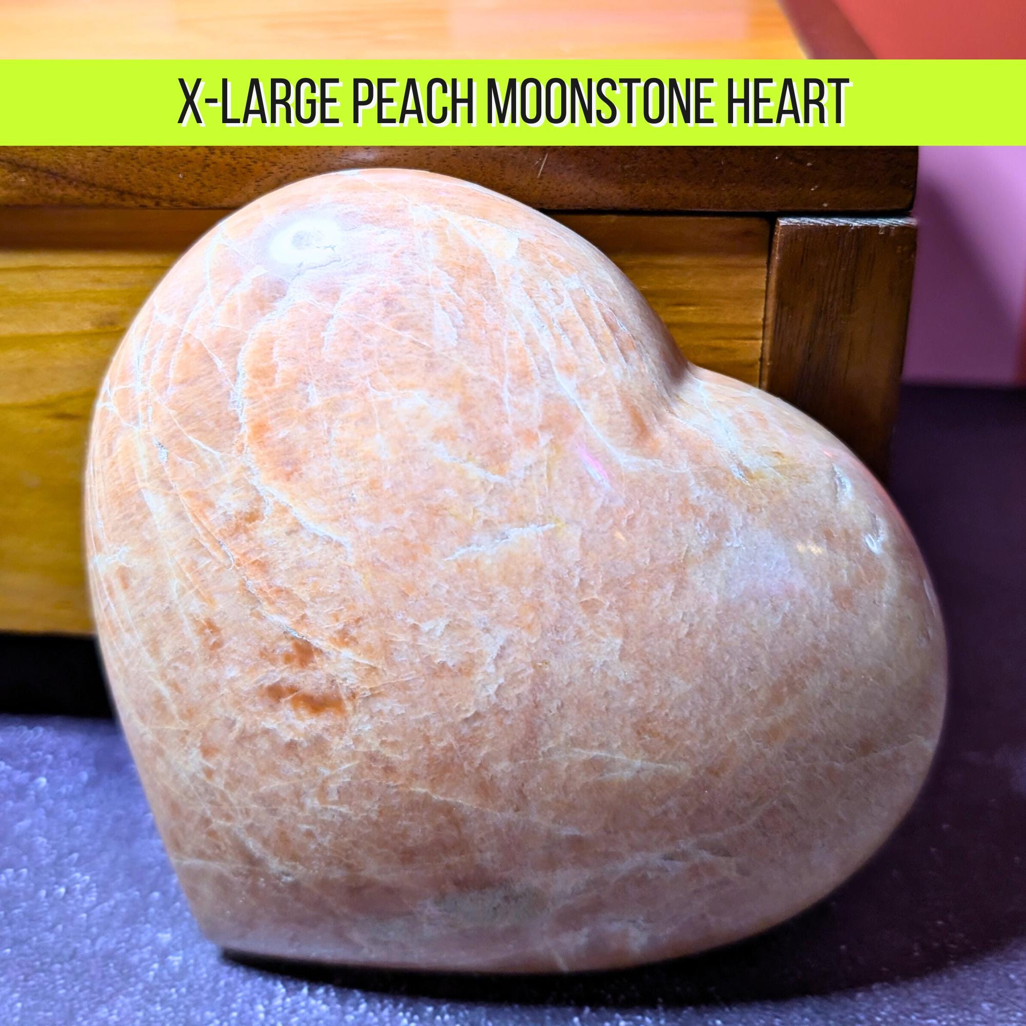 Large Peach Moonstone Heart | Emotional Healing Crystal • Divine Feminine • Love & Calm Energy