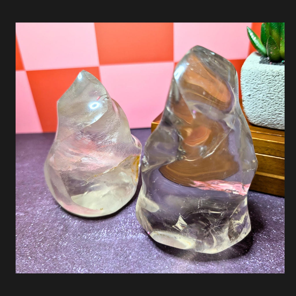 Large Clear Quartz Flame Carving | High Energy Amplifier Crystal | Healing, Clarity & Manifestation Stone | Statement Quartz Decor