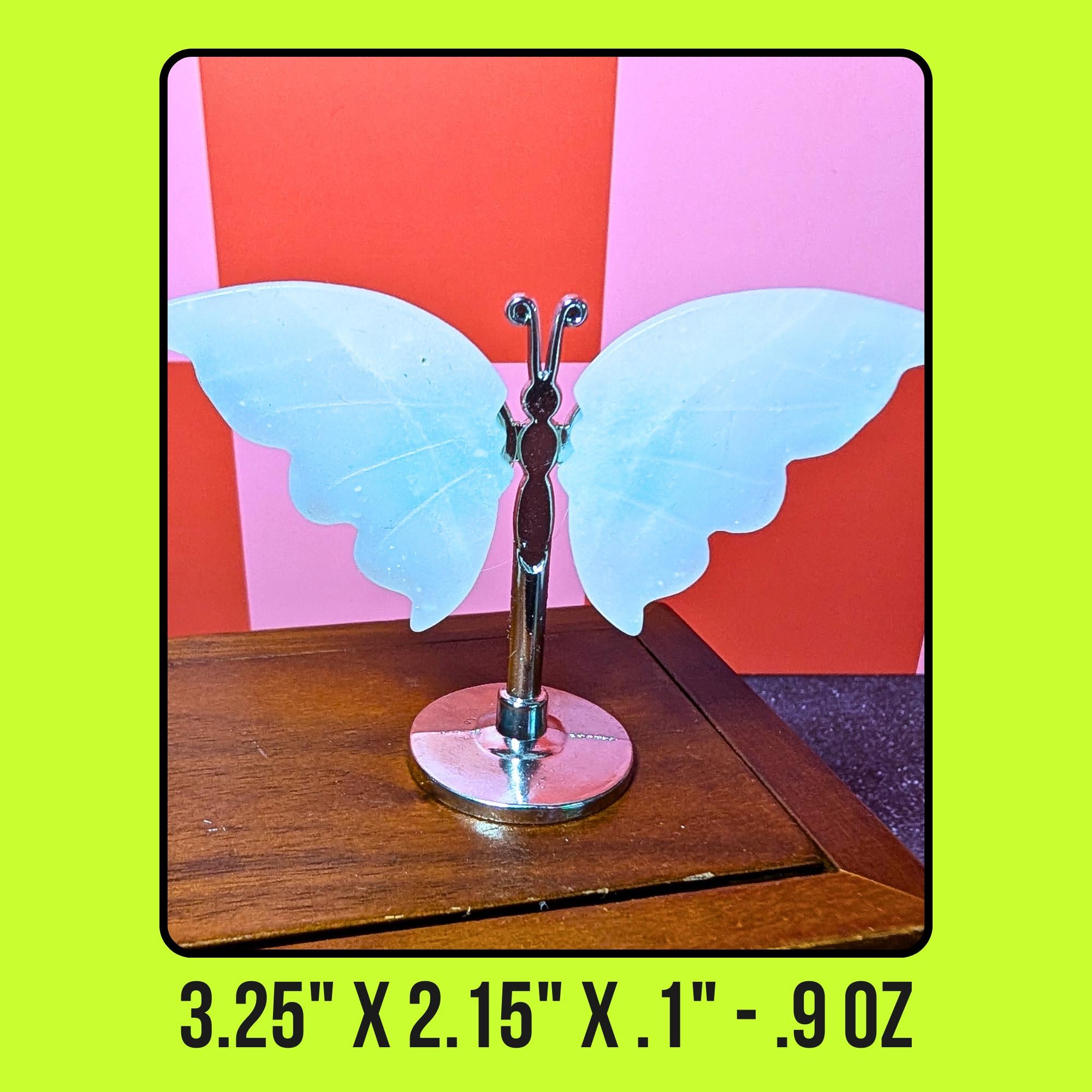 Caribbean Calcite Butterfly Carving w/ Stand | Calming & Intuition Crystal | Ocean Energy Stone | Transformation Decor | Intuitively Chosen